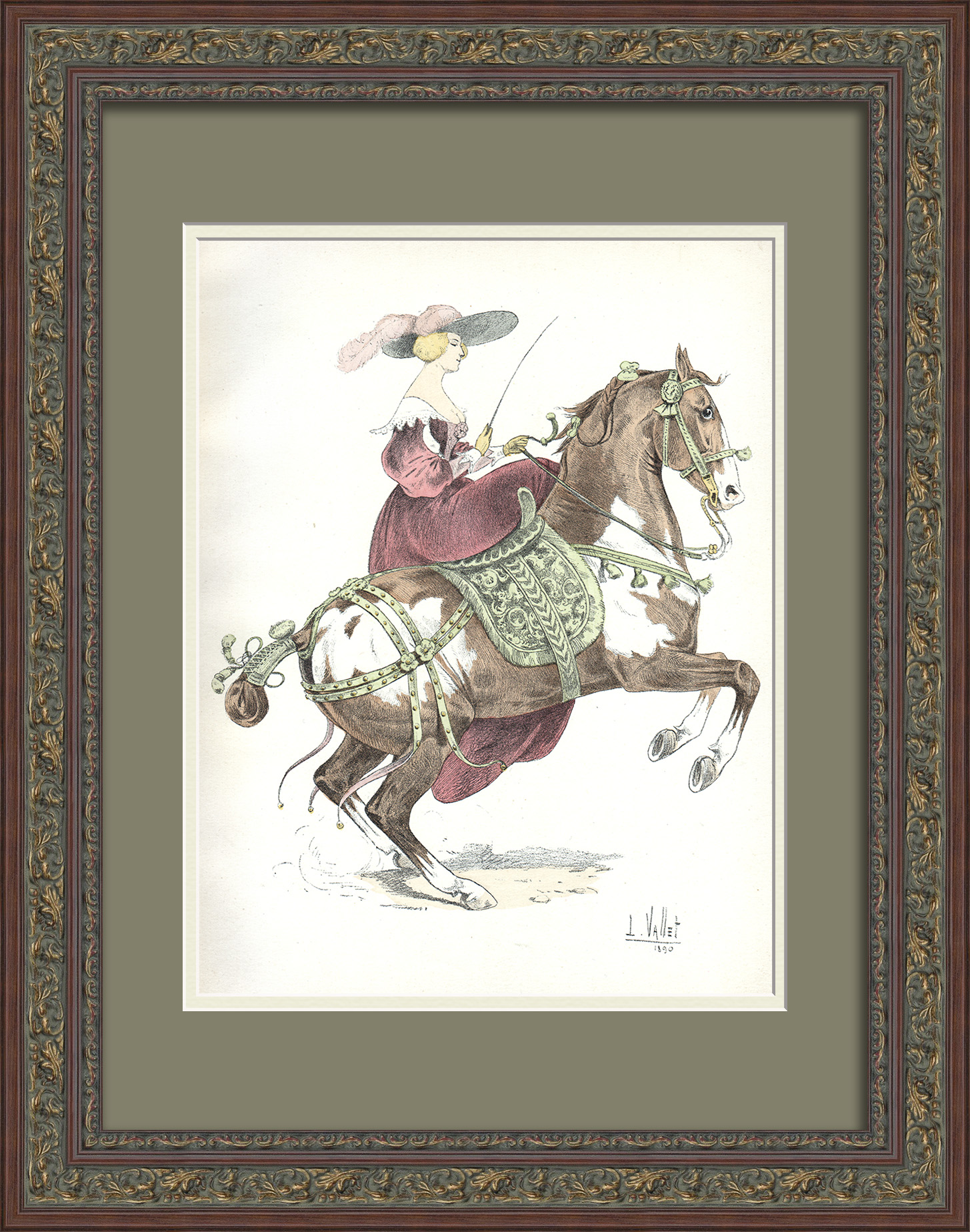 Маркиза Ньюкасл на конной прогулке. Мода стюартовской Англии, редкая гравюра 19 века Маркиза Ньюкасл на конной прогулке. Мода стюартовской Англии, редкая гравюра 19 века