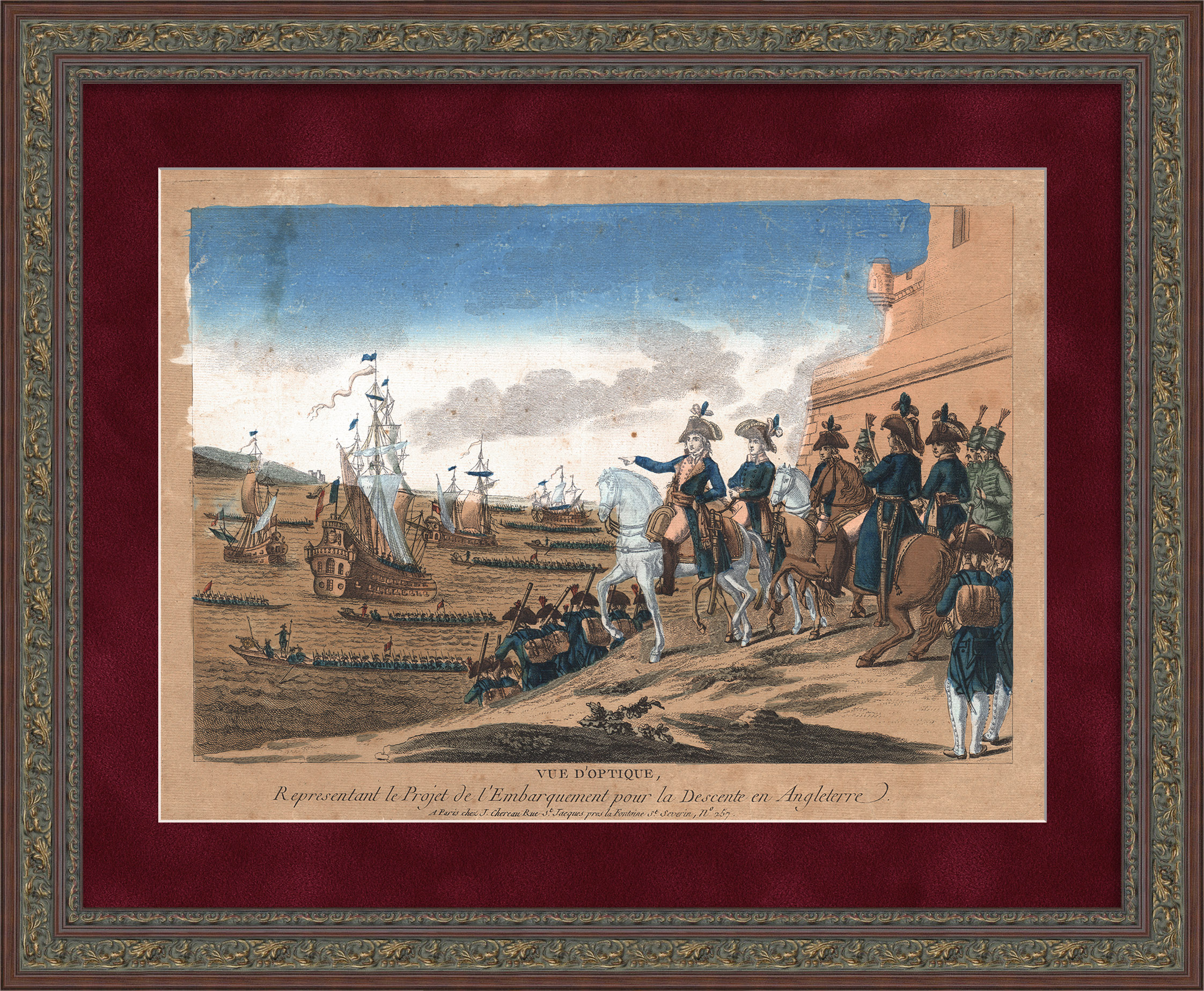 Проект вторжения Наполеона в Англию. Уникальная оптическая гравюра начала 19 века Проект вторжения Наполеона в Англию. Уникальная оптическая гравюра начала 19 века