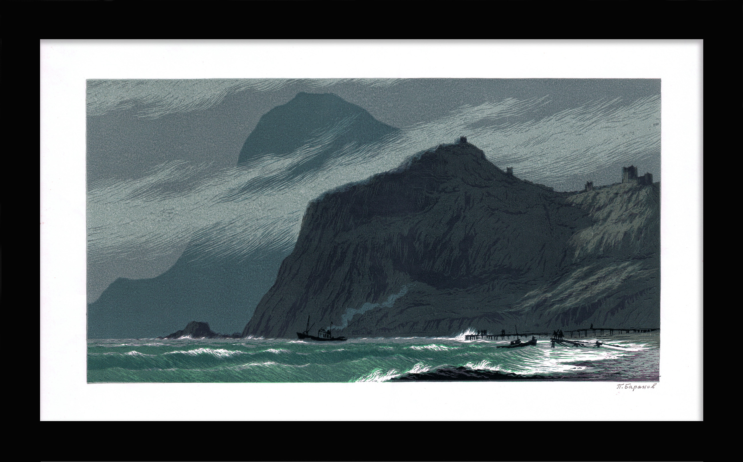 У берегов Таврии, Крым. Авторская, старинная гравюра У берегов Таврии, Крым. Авторская, старинная гравюра