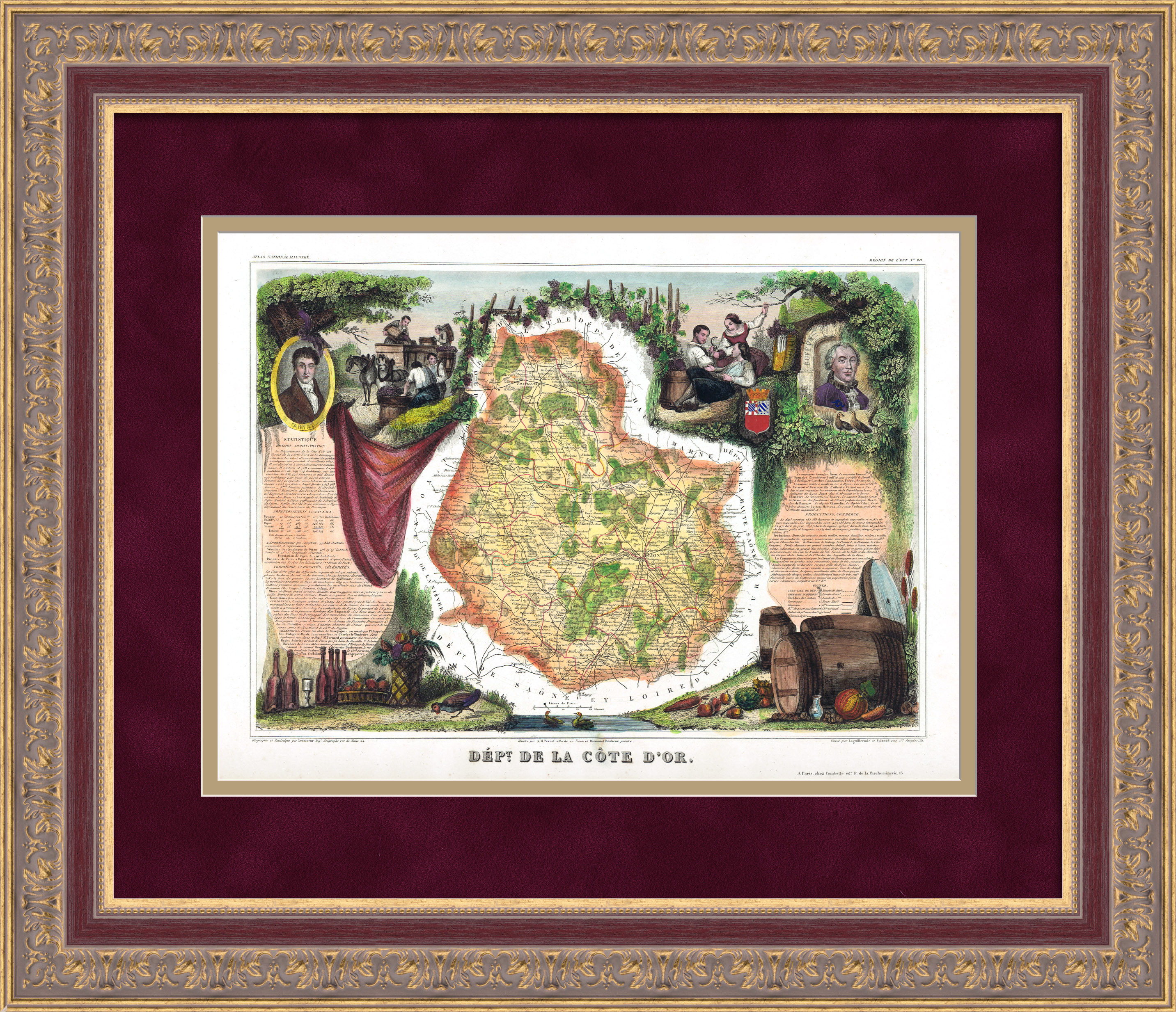 Регионы виноделия, Кот-д'Ор, Франция. Редкая, старинная карта Регионы виноделия, Кот-д'Ор, Франция. Редкая, старинная карта