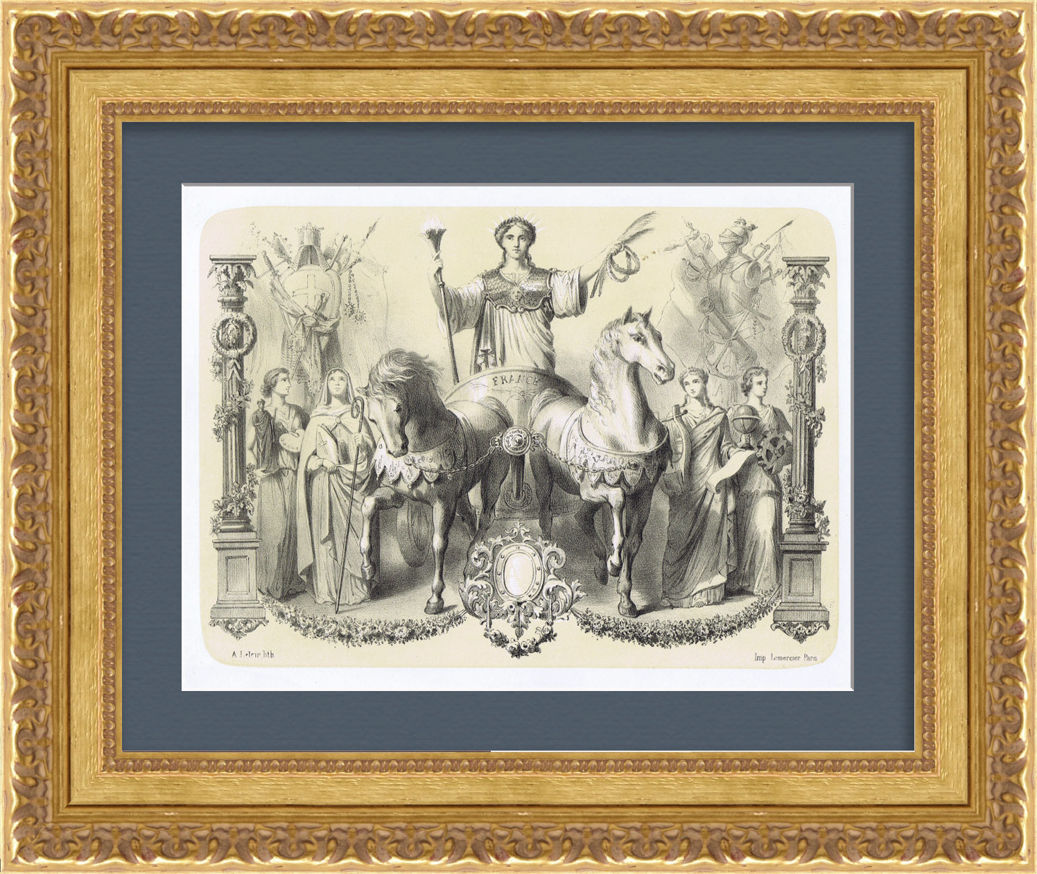 Аллегория Свободы Франции. Старинная литография 19 века Аллегория Свободы Франции. Старинная литография 19 века