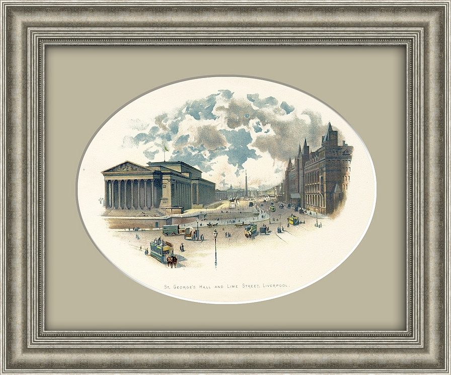 Суд и Георгиевский зал в Ливерпуле, Англия. Антикварная хромолитография Суд и Георгиевский зал в Ливерпуле, Англия. Антикварная хромолитография