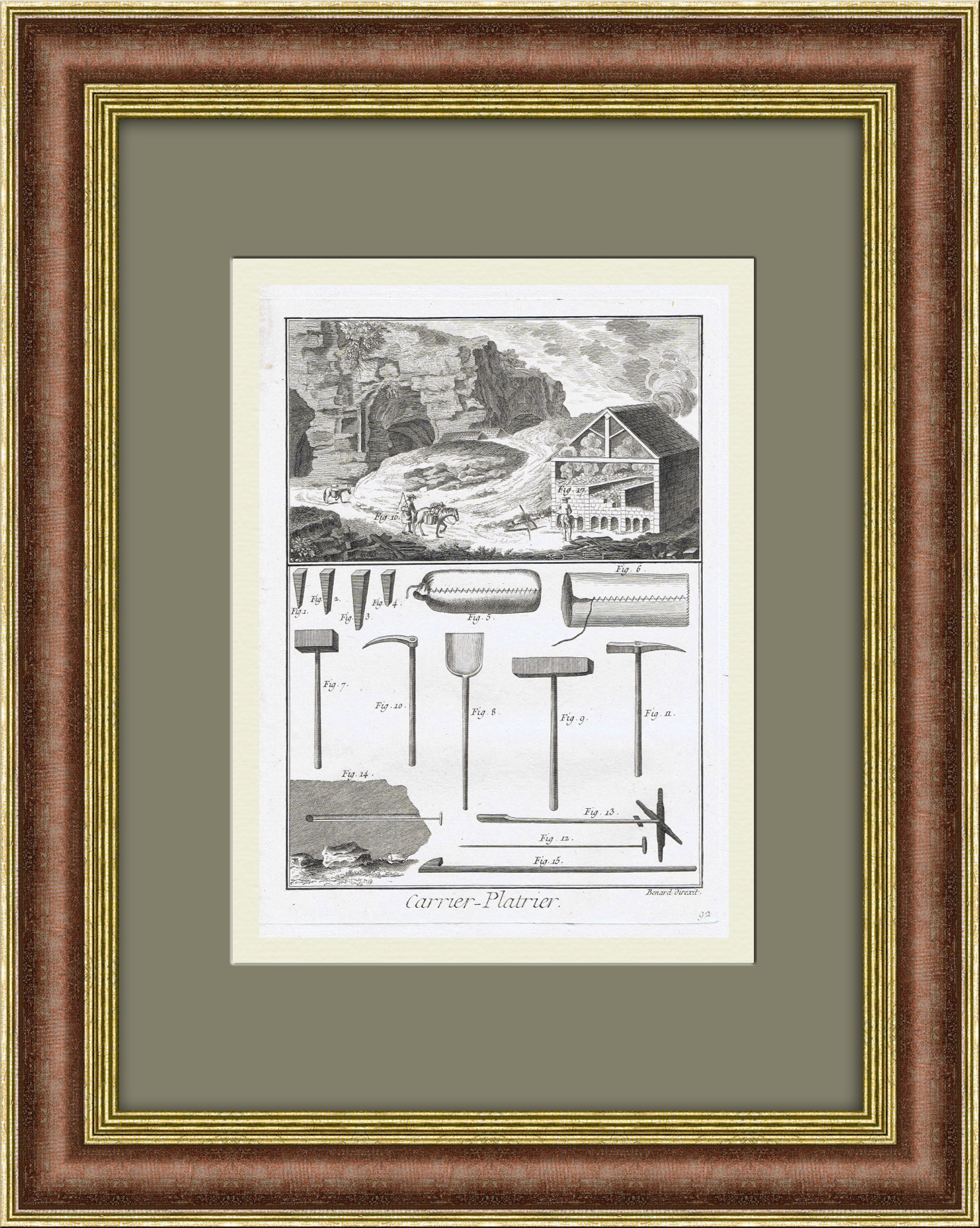 Каменоломня и обжиг гипса. Cтаринная гравюра, 1770-е гг.