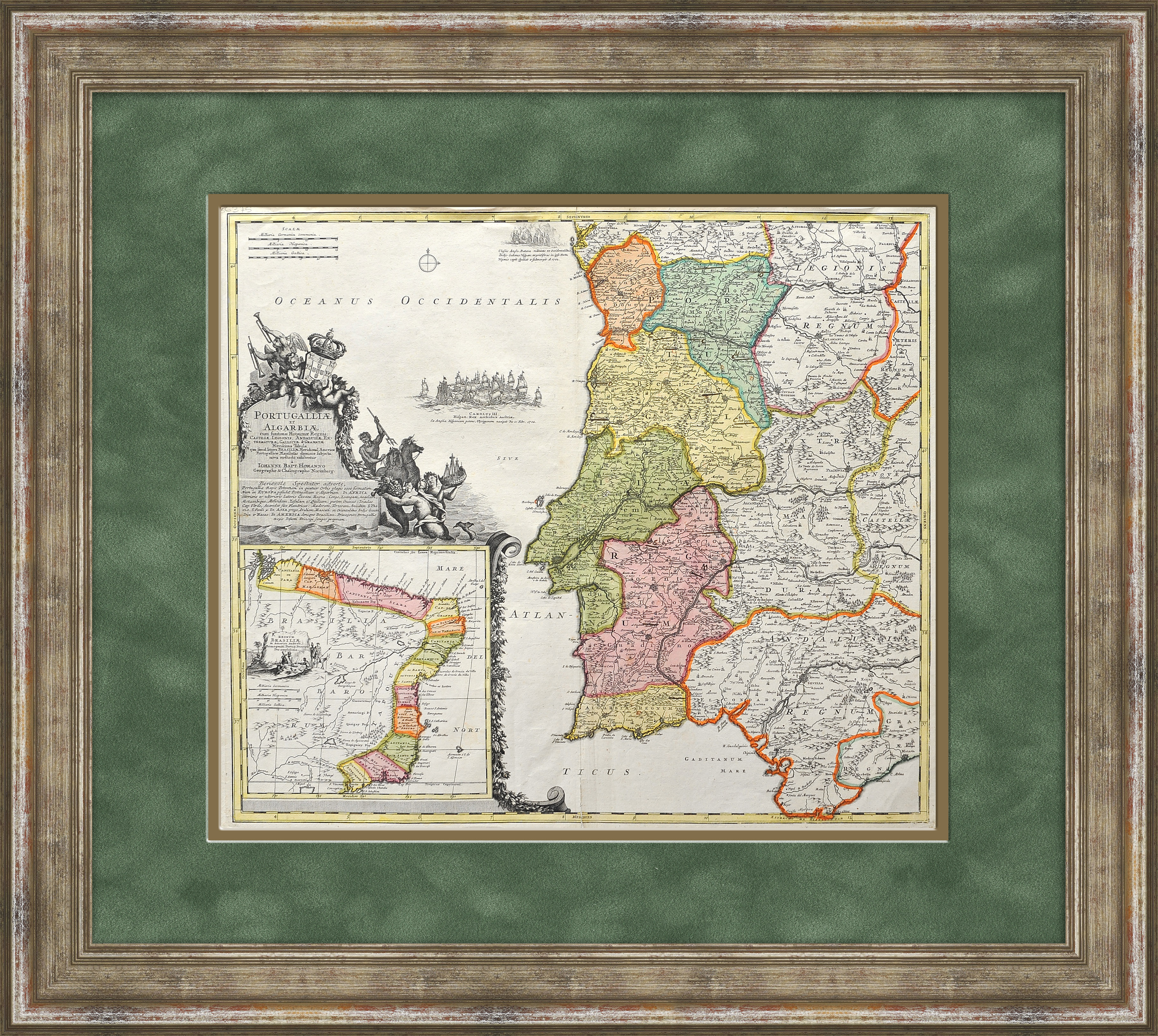 Редкая карта Португалии, западной части Испании и Бразилии, ок. 1720 г. Кабинетный формат Редкая карта Португалии, западной части Испании и Бразилии, ок. 1720 г. Кабинетный формат