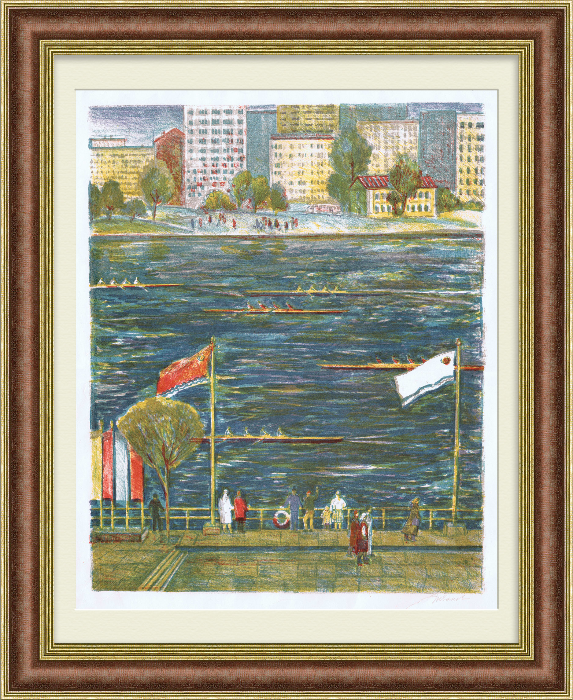 Соревнования по академической гребле. Автолитография 1980-х гг. Соревнования по академической гребле. Автолитография 1980-х гг.