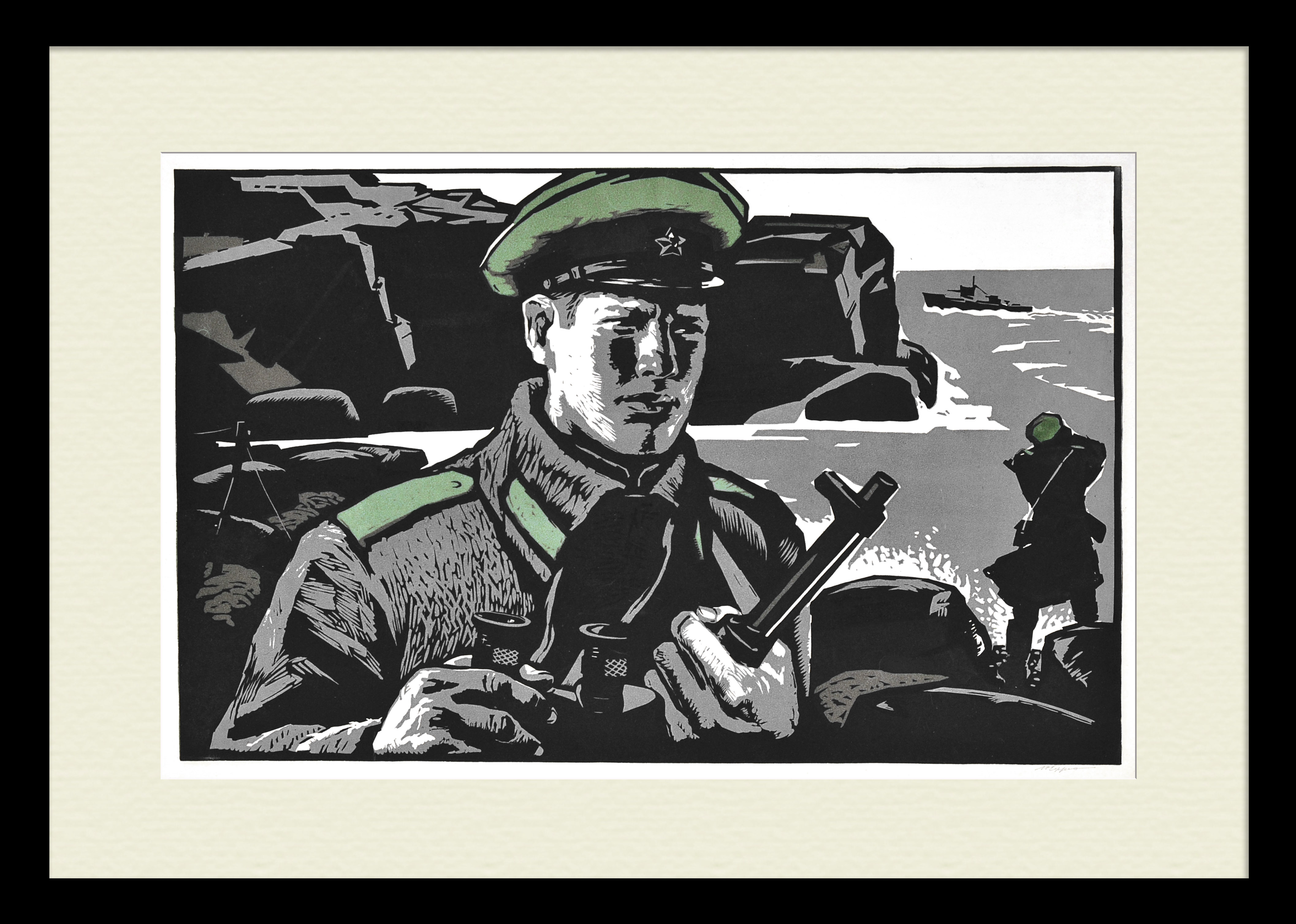 Пограничные войска СССР. Авторская, старинная гравюра Пограничные войска СССР. Авторская, старинная гравюра