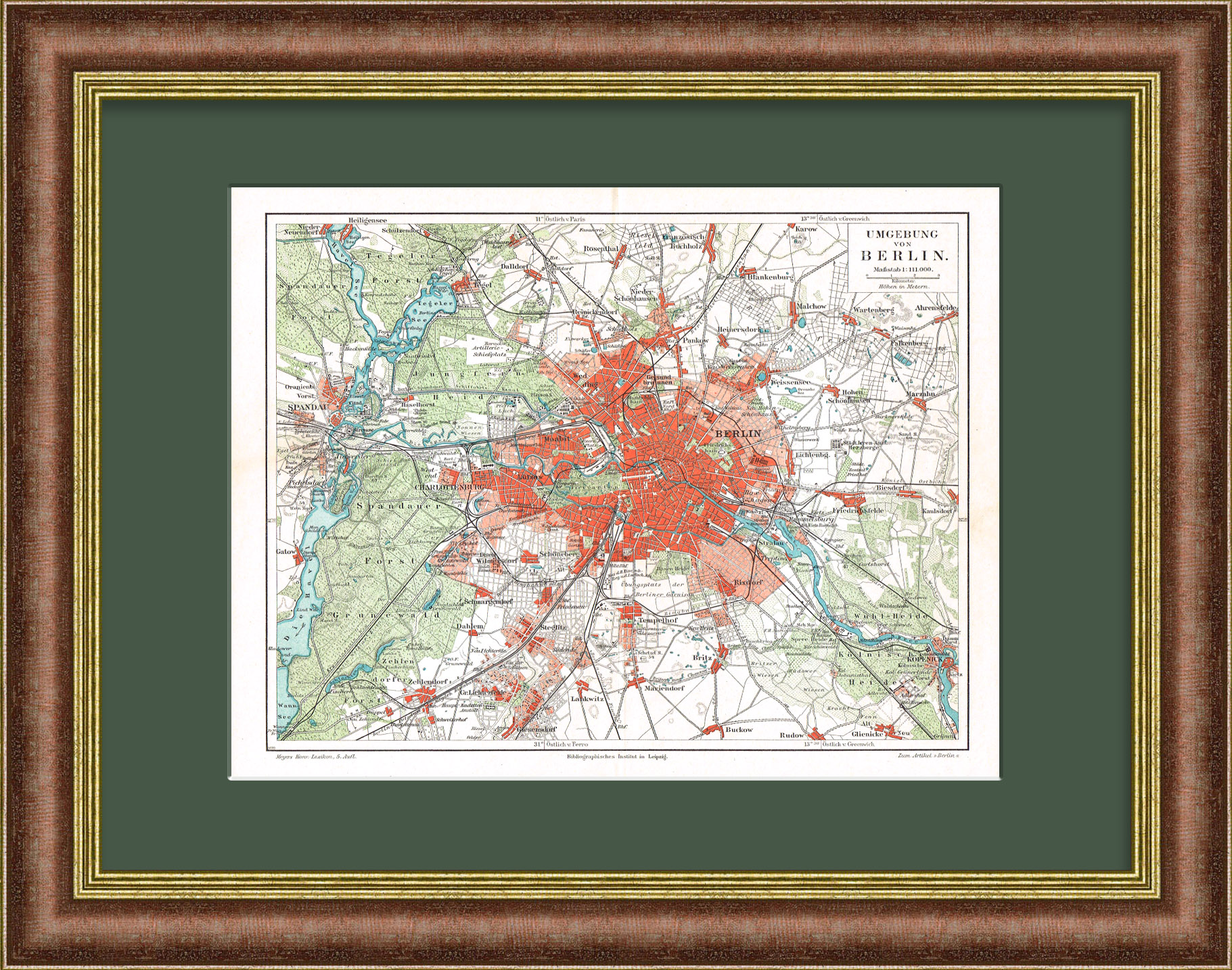 Карта Берлина 1897 года. Литография в раме Карта Берлина 1897 года. Литография в раме