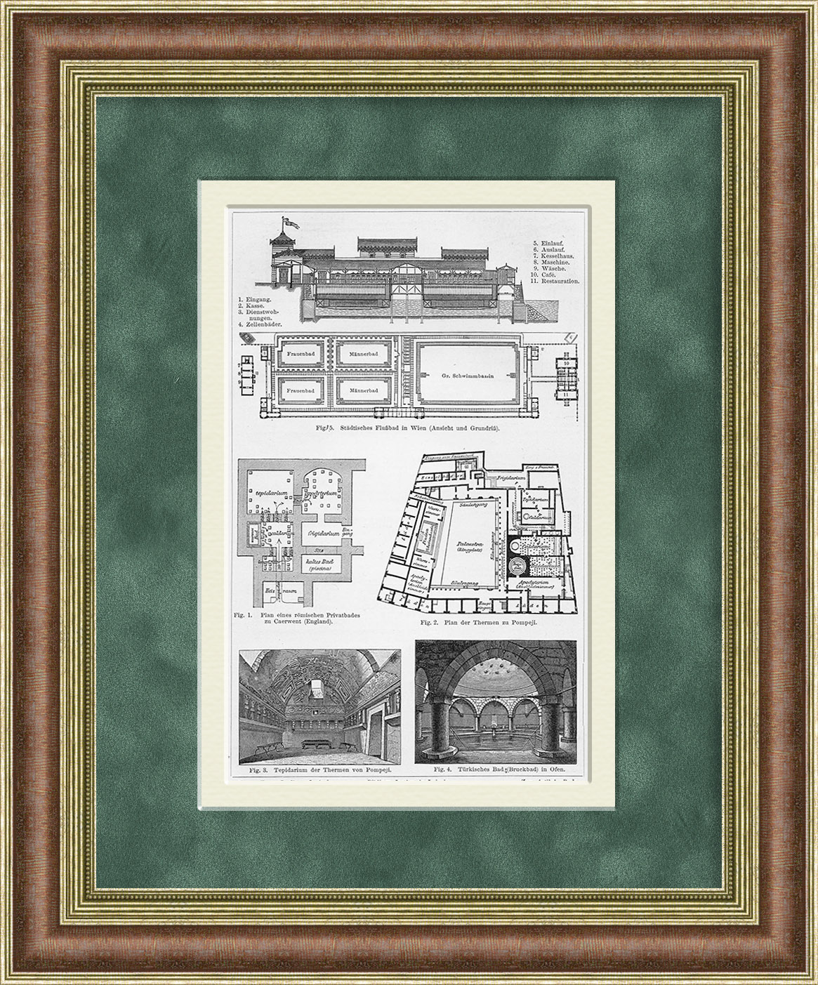 Архитектура бань и терм Европы. Старинная литография 19 века Архитектура бань и терм Европы. Старинная литография 19 века