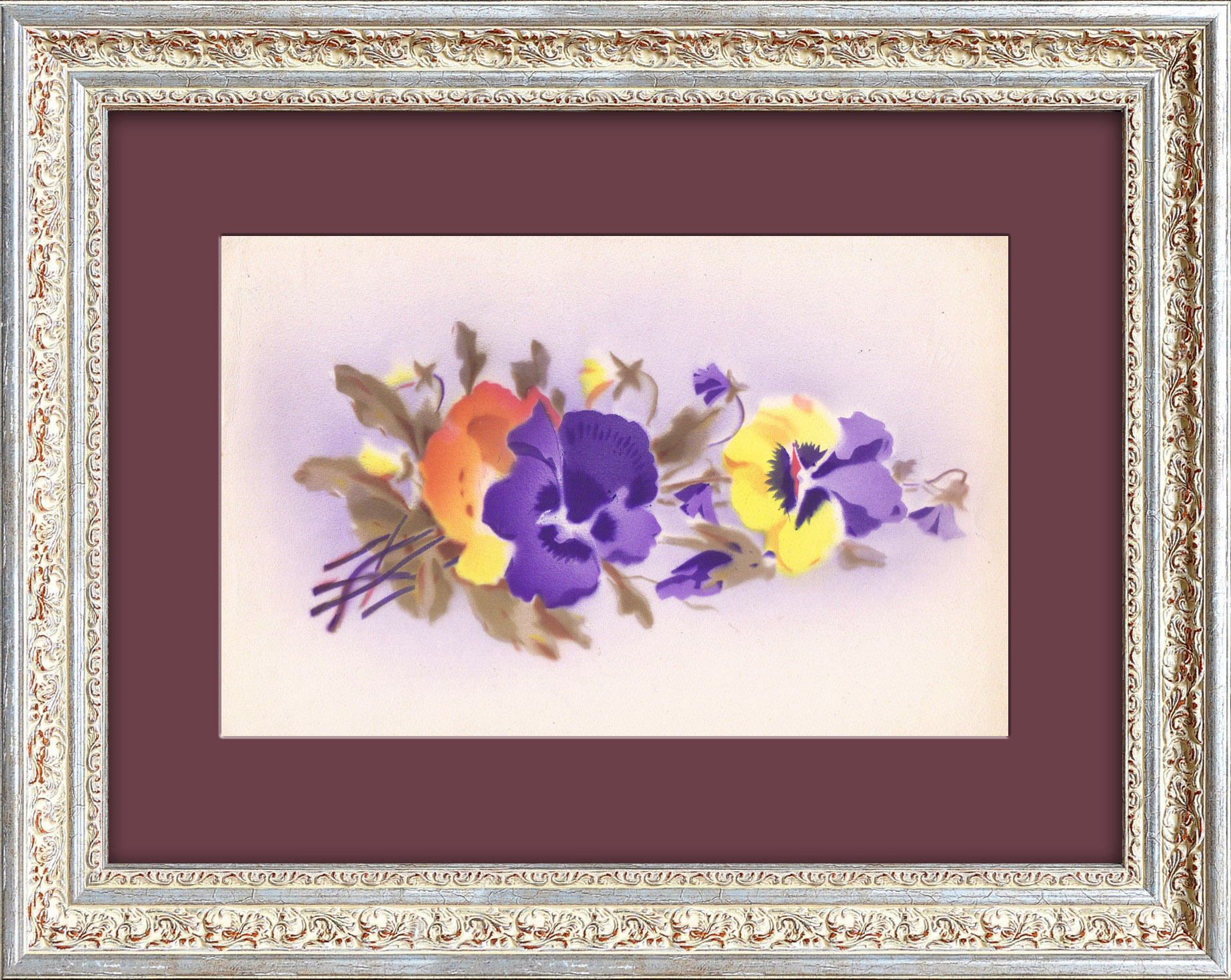 Анютины глазки. Винтажная графика в раме Анютины глазки. Винтажная графика в раме