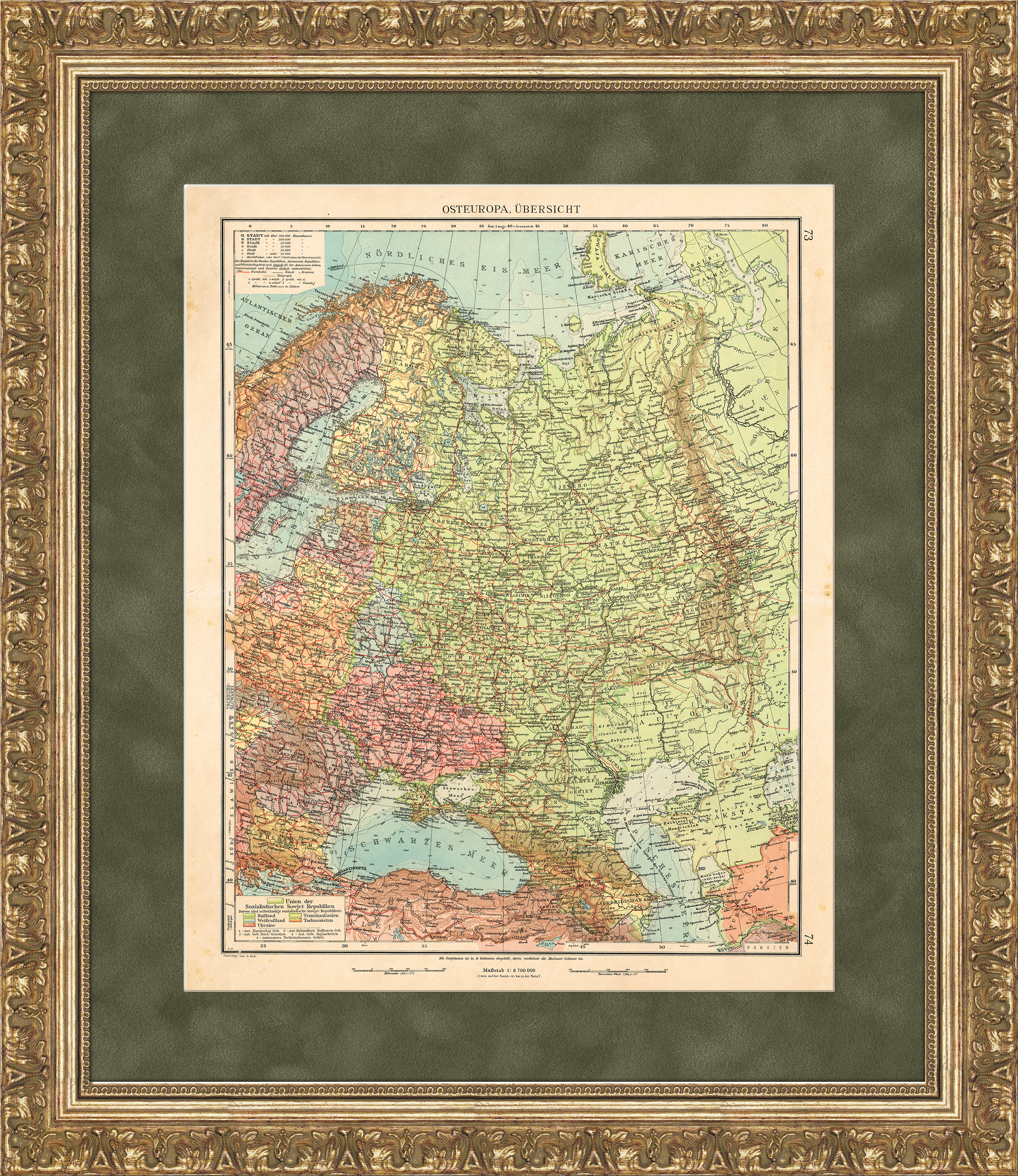 "Европейская Россия", довоенная политическая карта с указанием железных дорог, 1930 г. "Европейская Россия", довоенная политическая карта с указанием железных дорог, 1930 г.