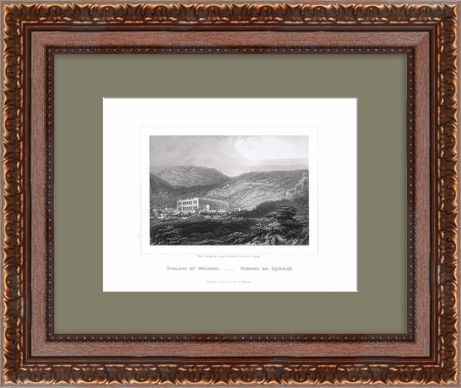 Императорский дворец в Ореанде, Крым. Старинная гравюра Императорский дворец в Ореанде, Крым. Старинная гравюра