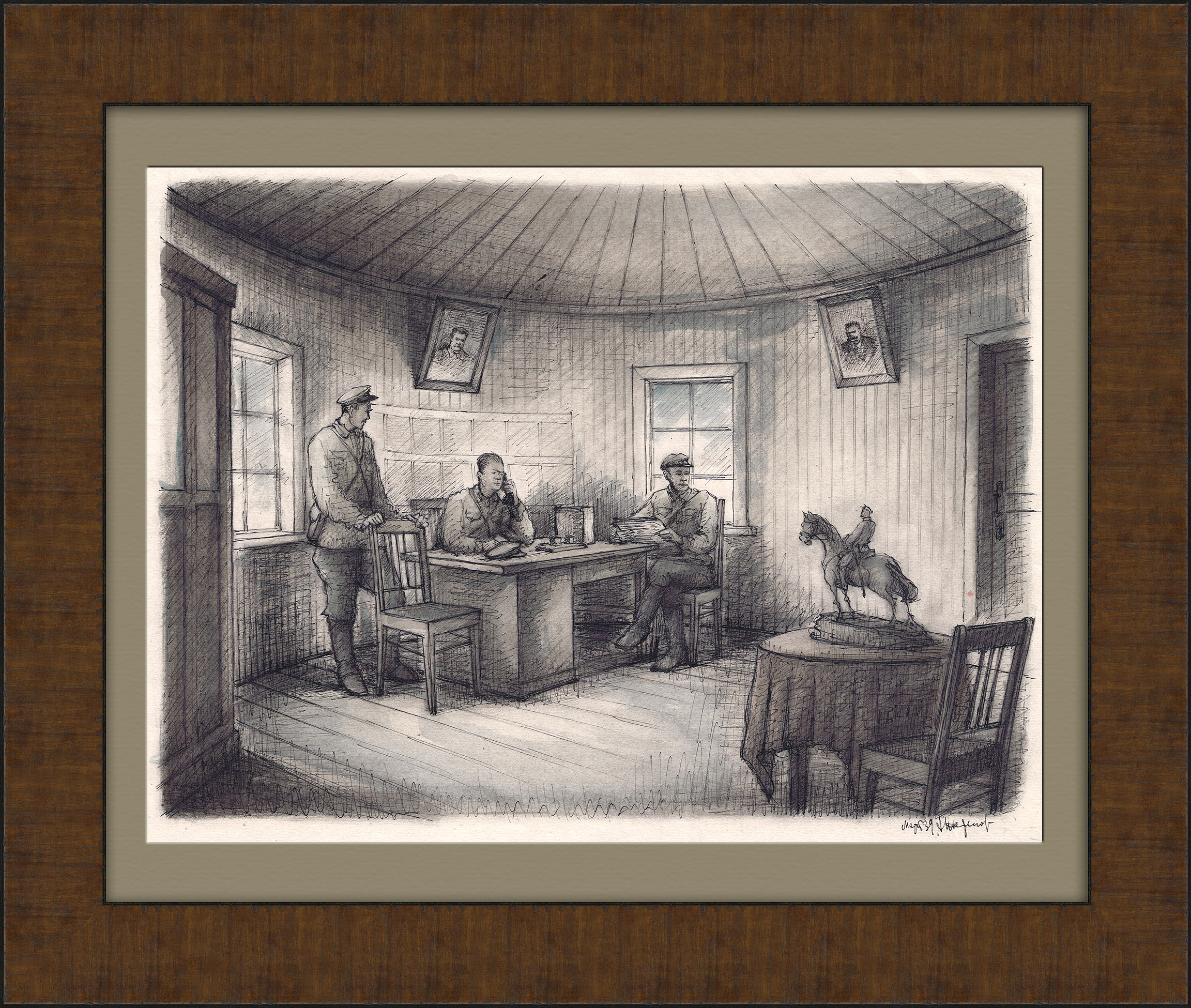 В штабе Первой Конной армии, уникальная авторская графика 1939 года В штабе Первой Конной армии, уникальная авторская графика 1939 года