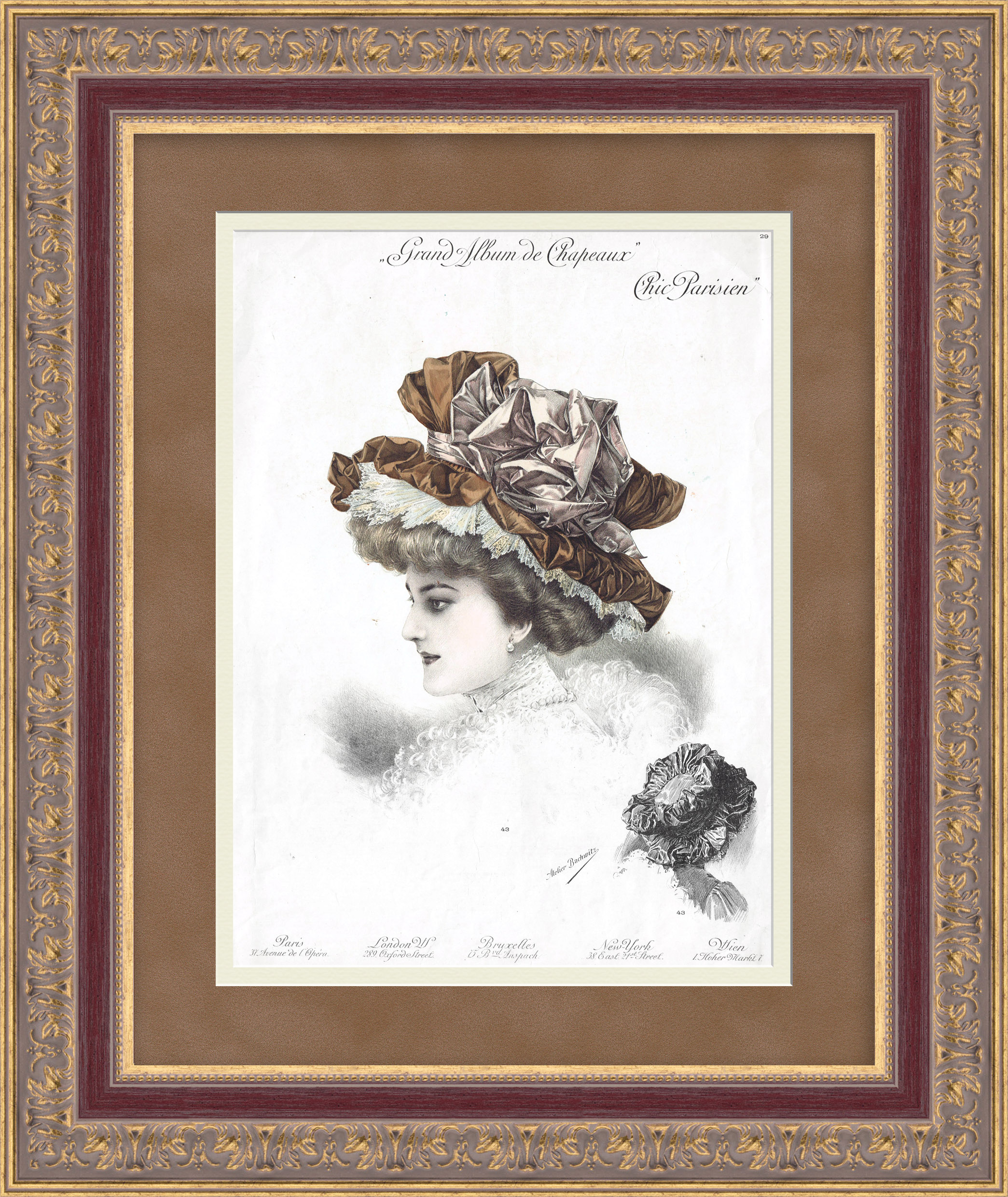 Парижский шик - дама в коньячной шляпе. Старинная литография Парижский шик - дама в коньячной шляпе. Старинная литография