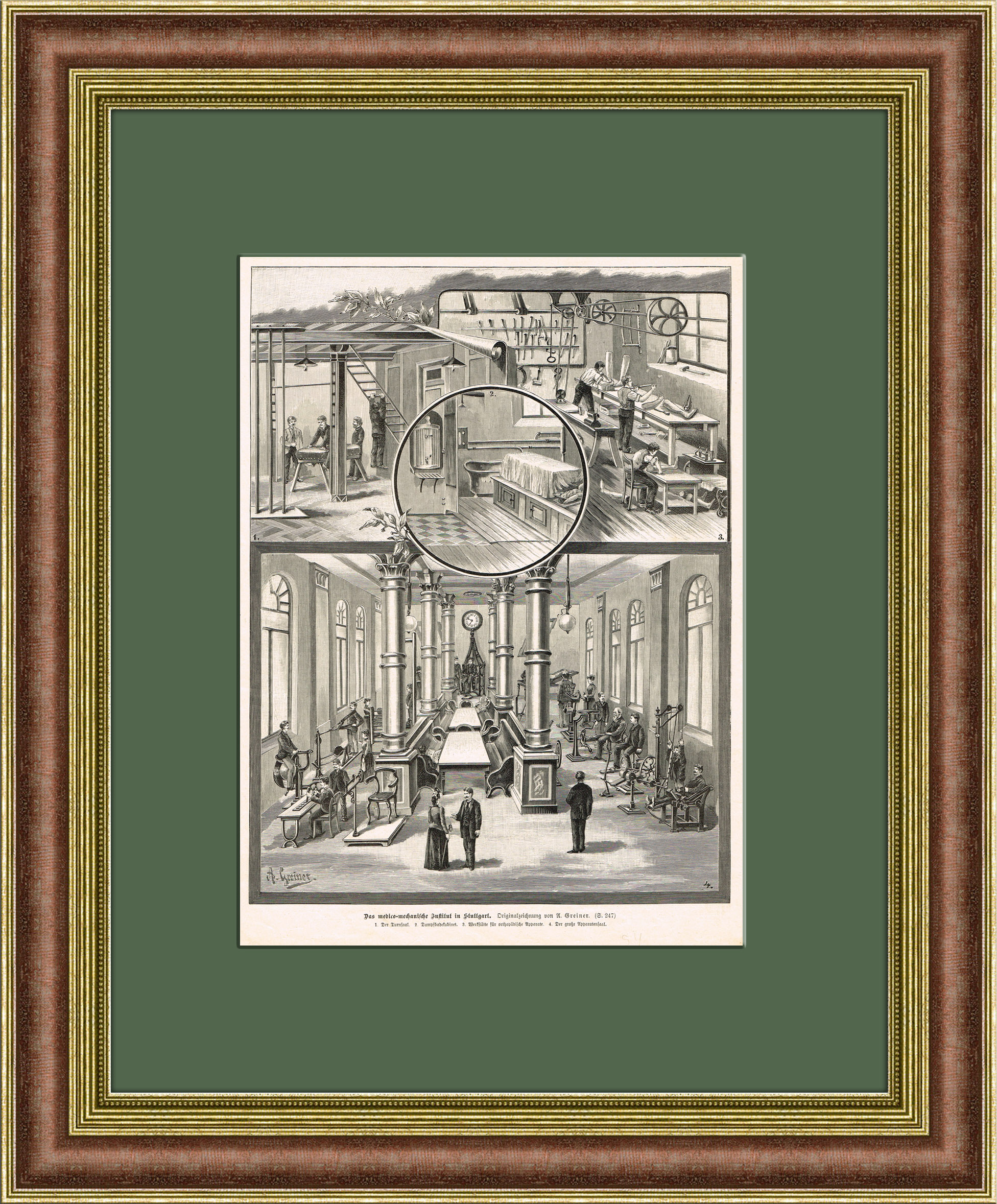 Институт лечебной гимнастики в Штутгарте, старинная ксилография