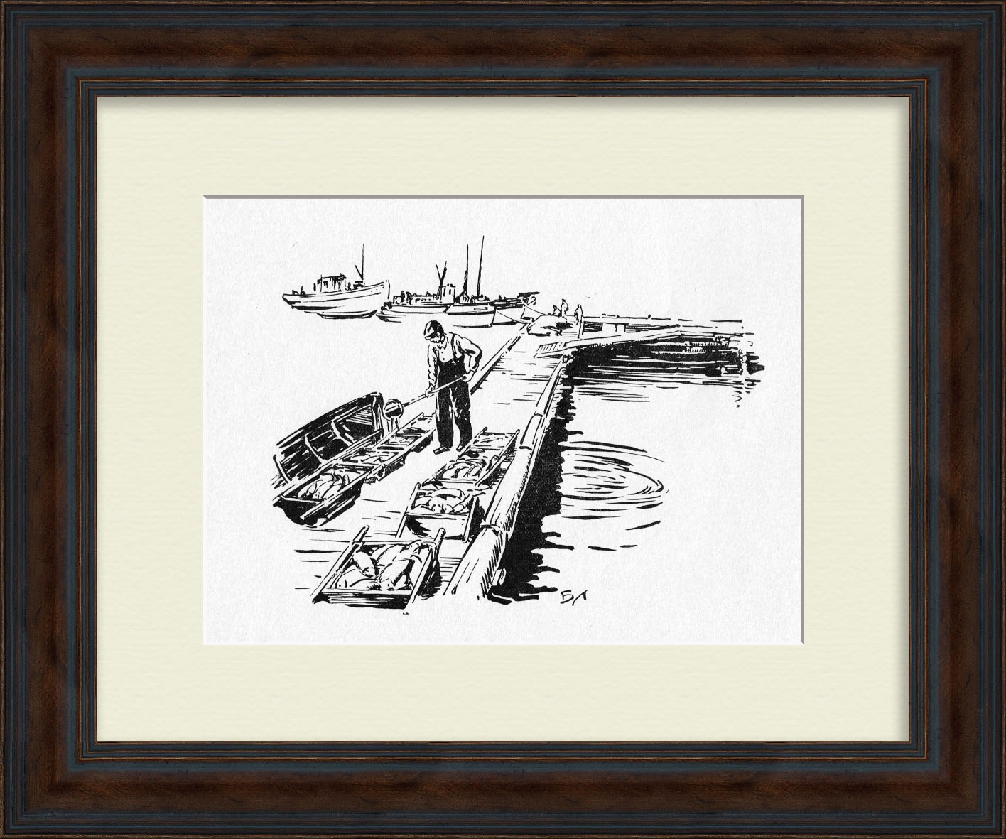 Рыбный промысел на Байкале. Старинная, авторская гравюра Рыбный промысел на Байкале. Старинная, авторская гравюра