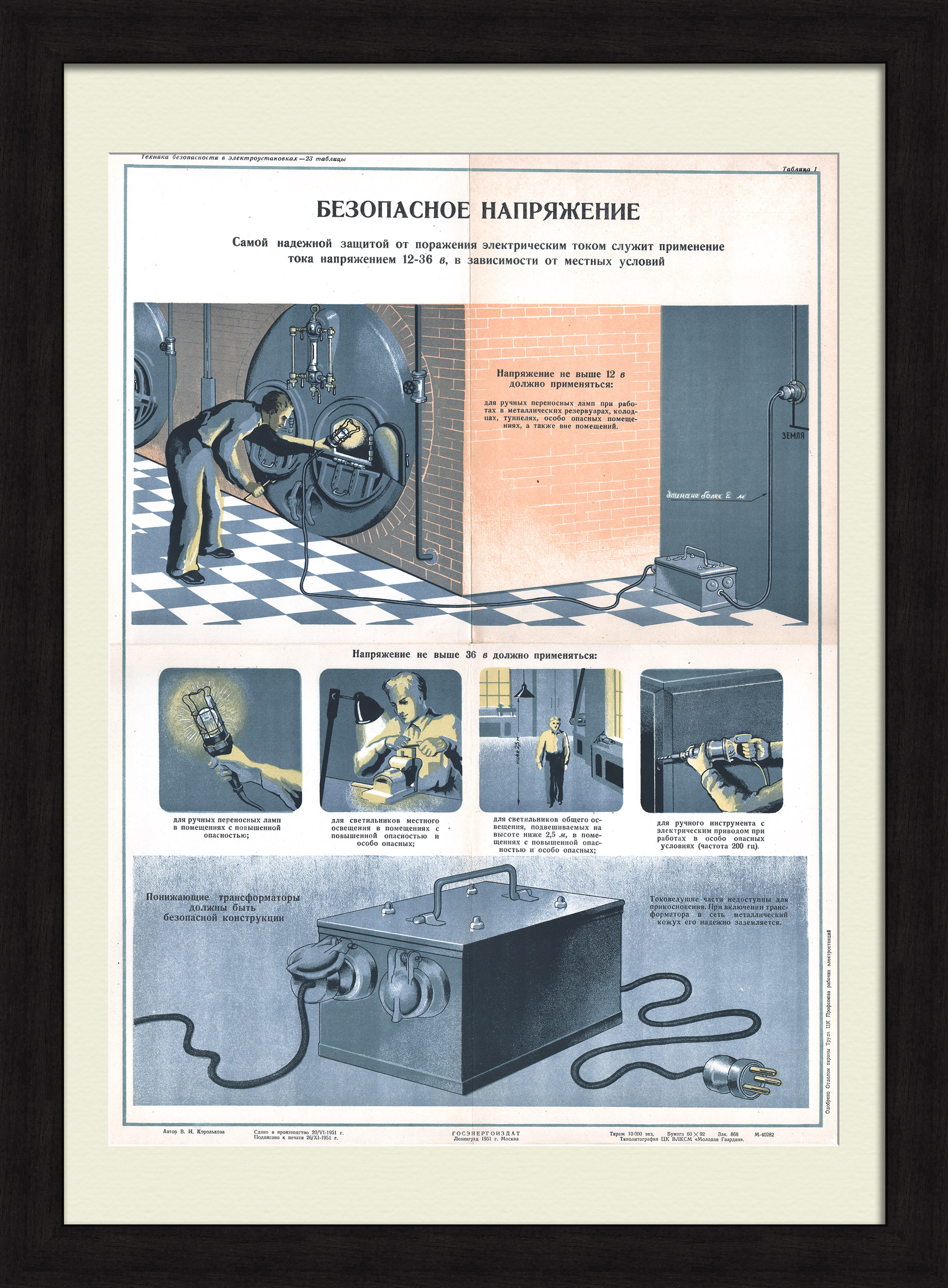 Электрификация СССР: безопасное напряжение. Коллекционный плакат-хромолитография сталинской эпохи Электрификация СССР: безопасное напряжение. Коллекционный плакат-хромолитография сталинской эпохи