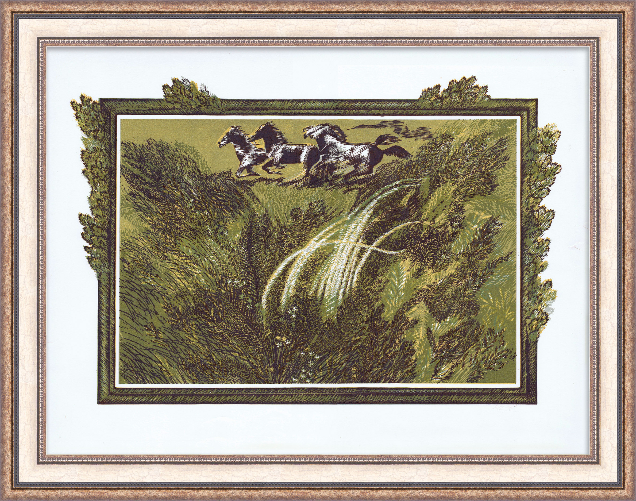 Бегущие лошади. Авторская гравюра Бегущие лошади. Авторская гравюра