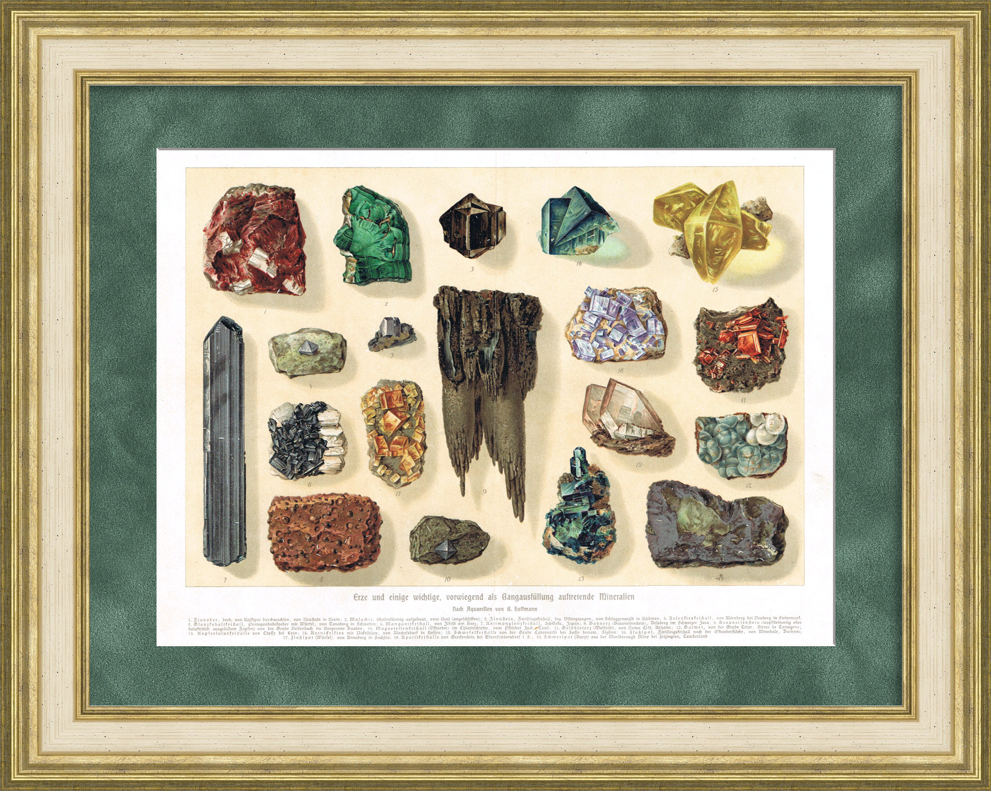 Руды и некоторые важные минералы, антикварная хромолитография Руды и некоторые важные минералы, антикварная хромолитография