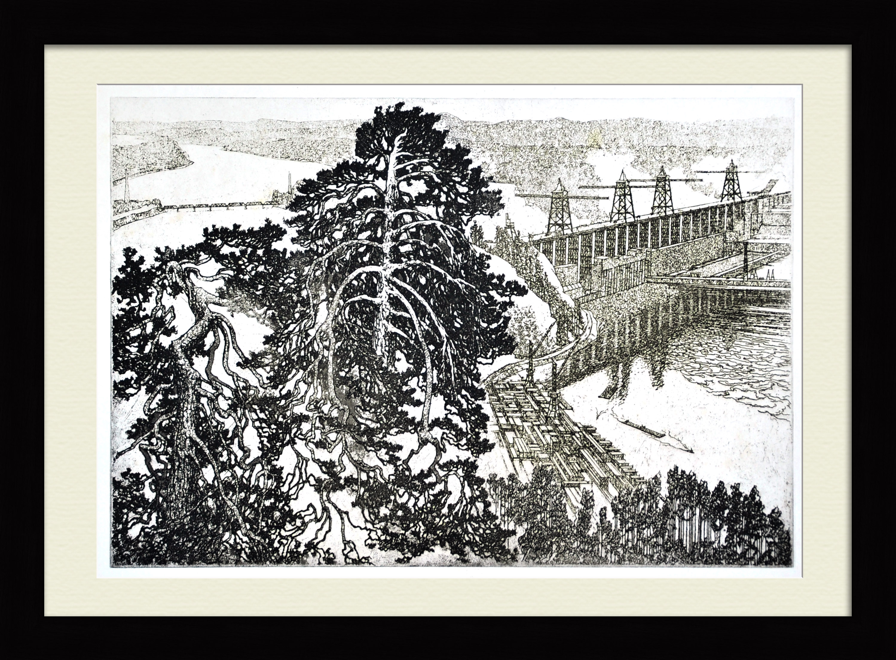 Усть-Ильимская ГЭС, Сибирь. Редкая, авторская гравюра Усть-Ильимская ГЭС, Сибирь. Редкая, авторская гравюра