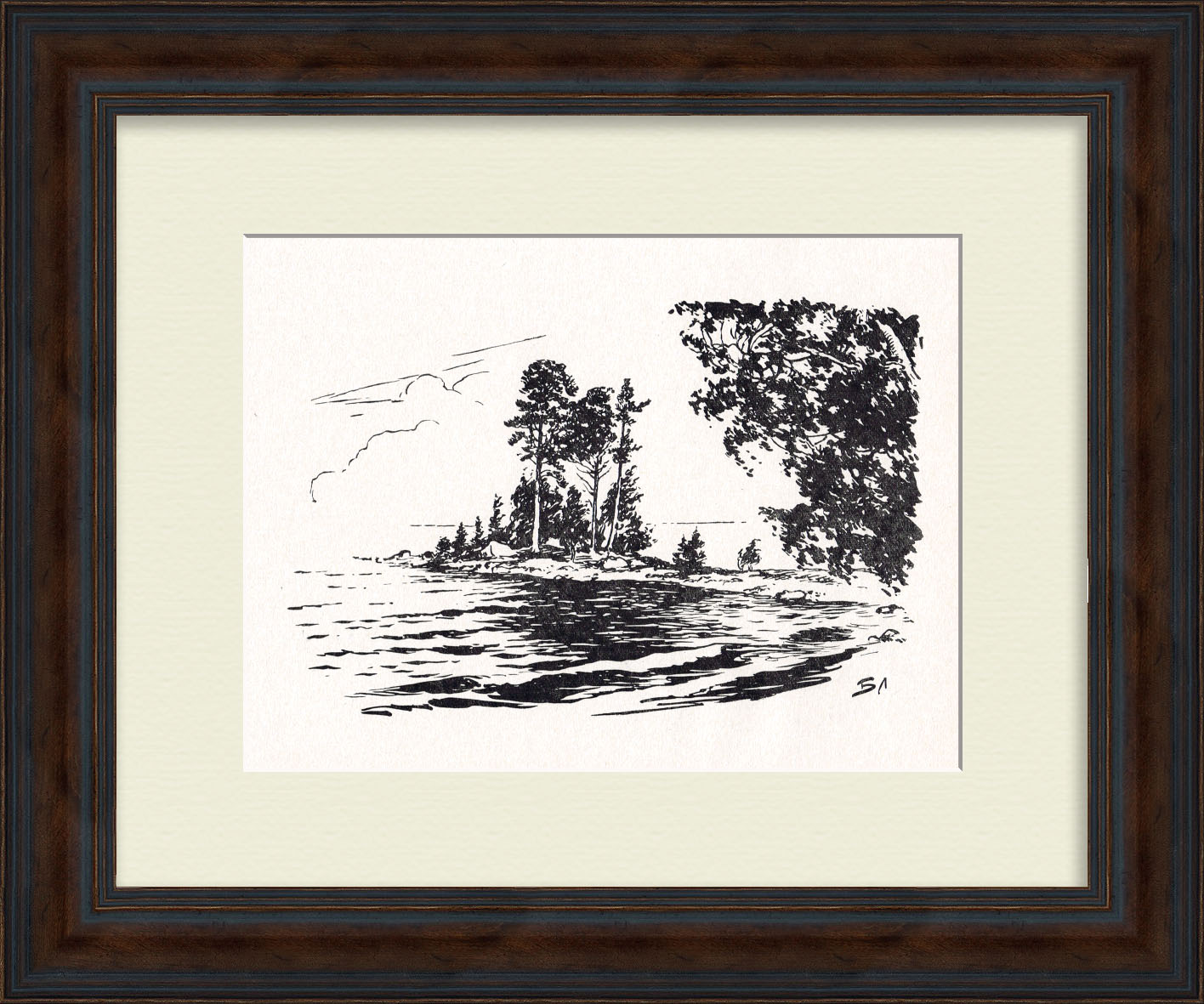 Байкал, берег. Старинная, авторская гравюра Байкал, берег. Старинная, авторская гравюра