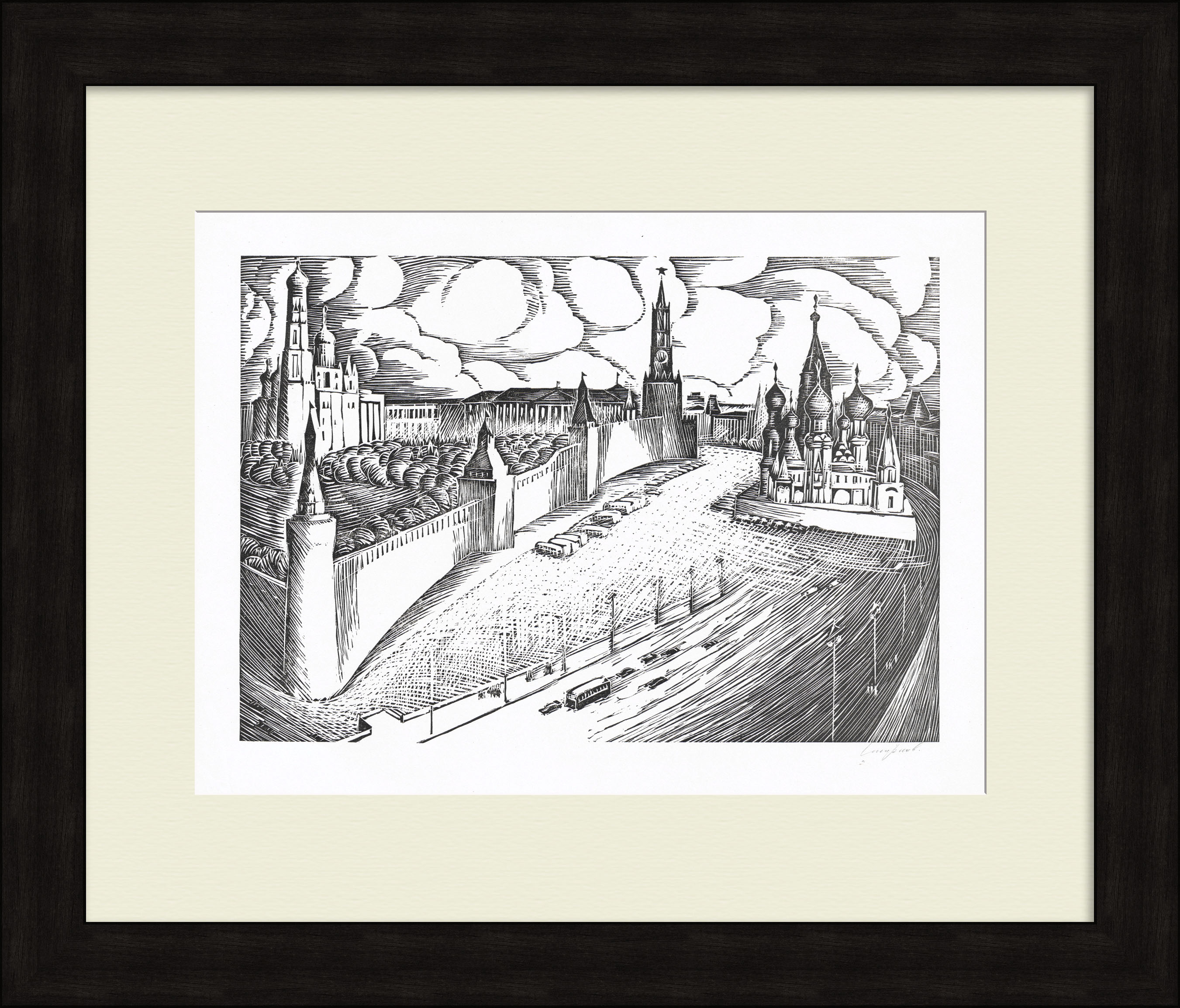 Красная площадь. Старинная линогравюра Красная площадь. Старинная линогравюра