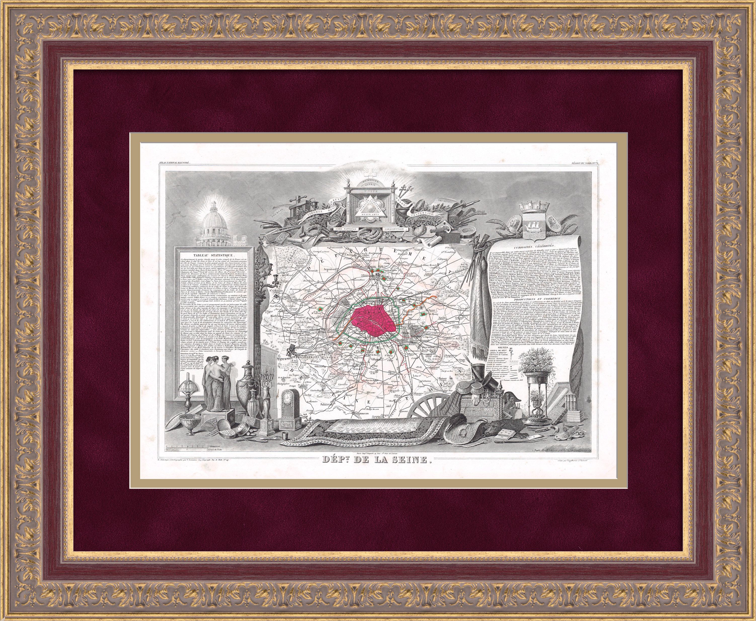 Сена и Уаза, Франция. Уникальная карта 19 века с масонскими символами Сена и Уаза, Франция. Уникальная карта 19 века с масонскими символами