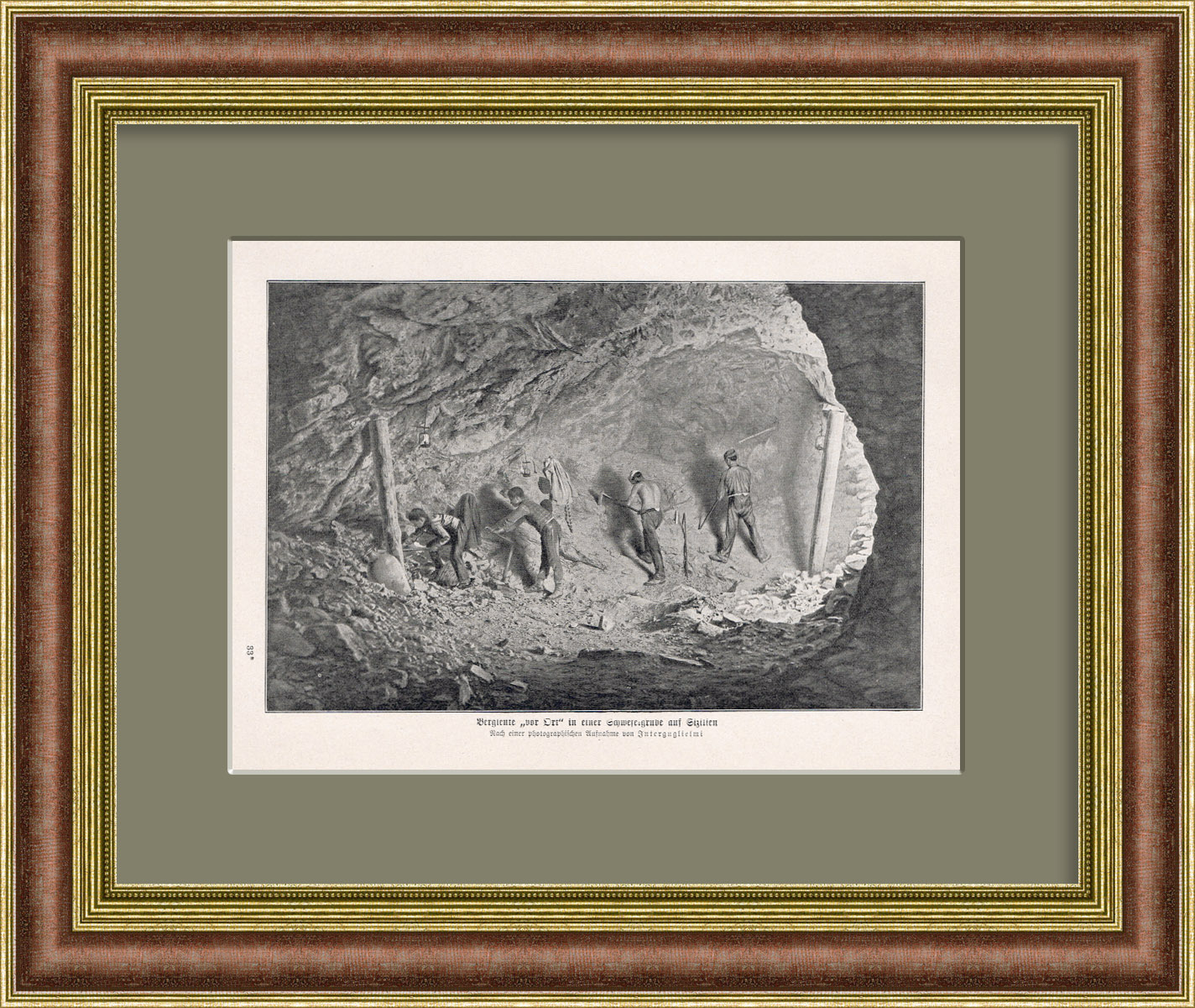 Шахтеры за работой, добыча серы. Антикварная литография 1905 г. Шахтеры за работой, добыча серы. Антикварная литография 1905 г.