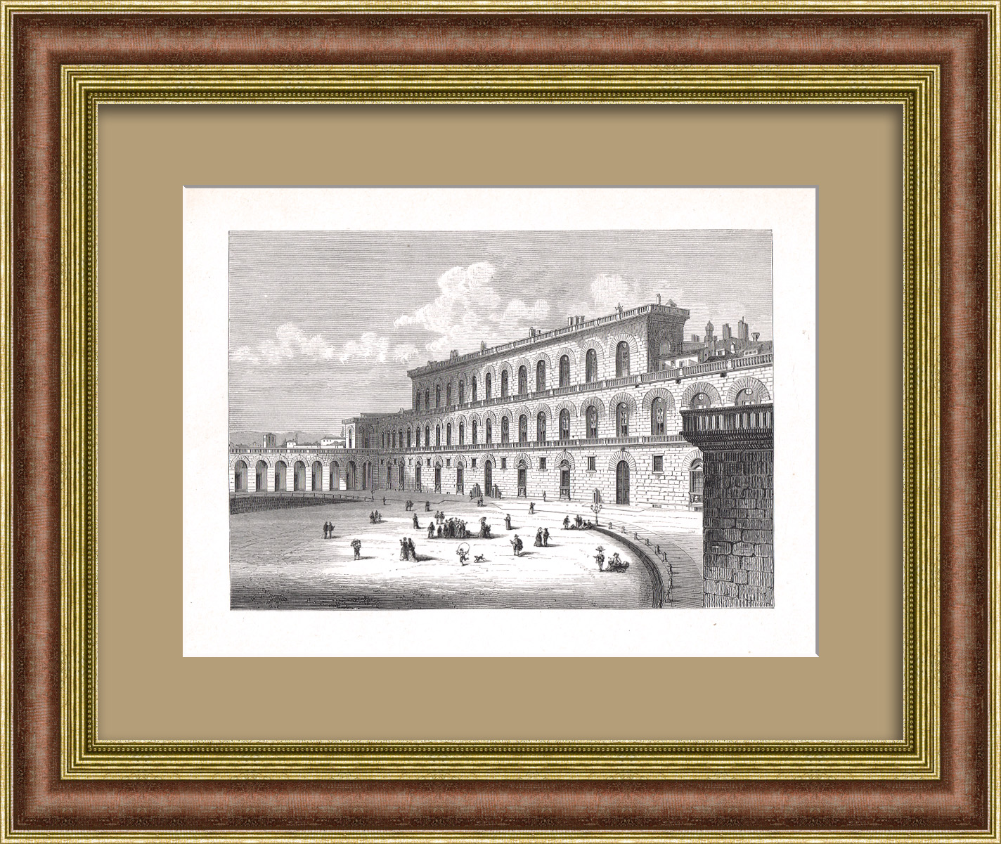 Палаццо Питти во Флоренции, Италия. Старинная гравюра Палаццо Питти во Флоренции, Италия. Старинная гравюра