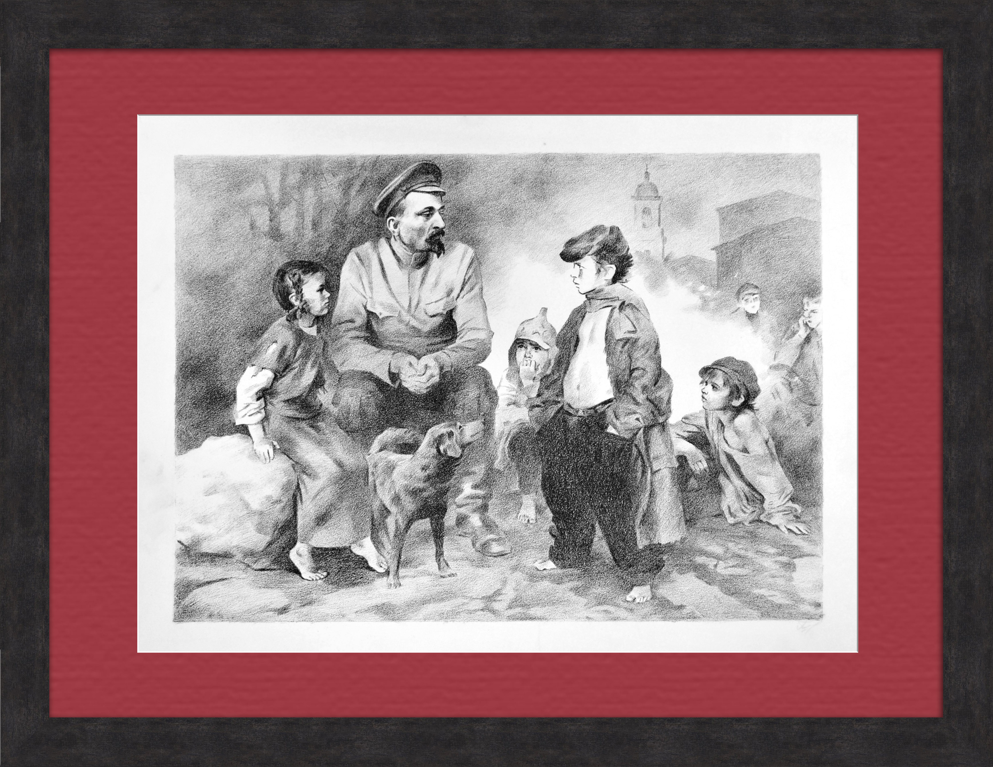 Феликс Дзержинский и беспризорники. Советская автолитография Феликс Дзержинский и беспризорники. Советская автолитография