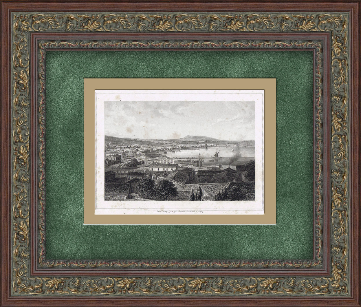 Вид на Феодосию в Крыму. Старинная русская гравюра 1869 года Вид на Феодосию в Крыму. Старинная русская гравюра 1869 года