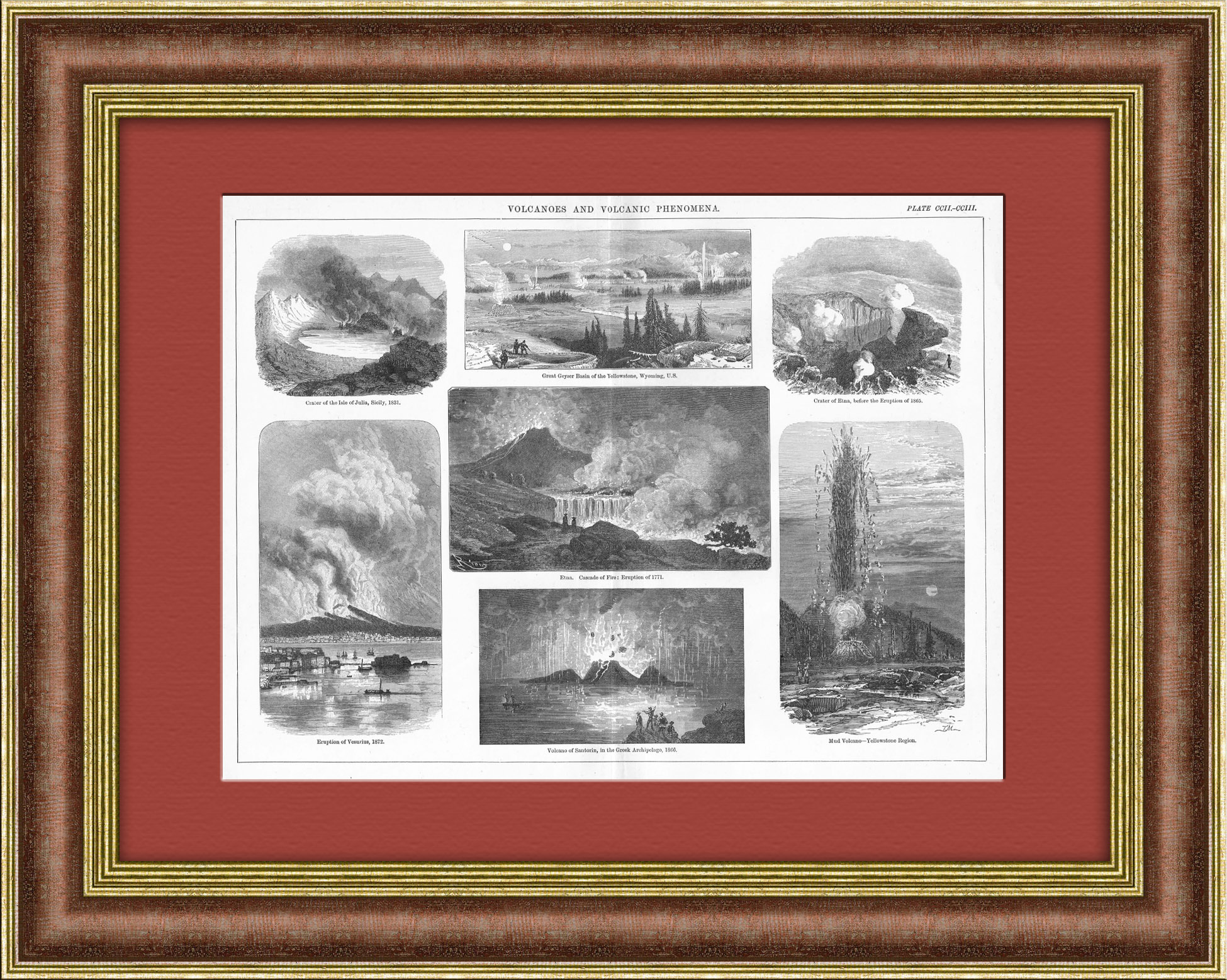 Вулканы. Антикварная литография 1870-х годов Вулканы. Антикварная литография 1870-х годов