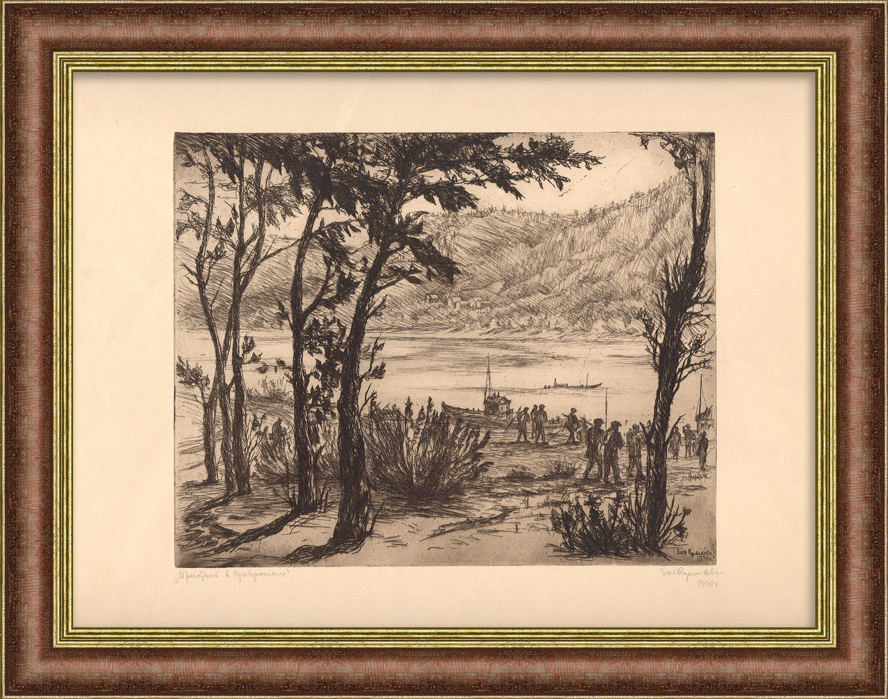 Пристань в Ставрополе-на-Волге. Редкая, старинная гравюра Пристань в Ставрополе-на-Волге. Редкая, старинная гравюра