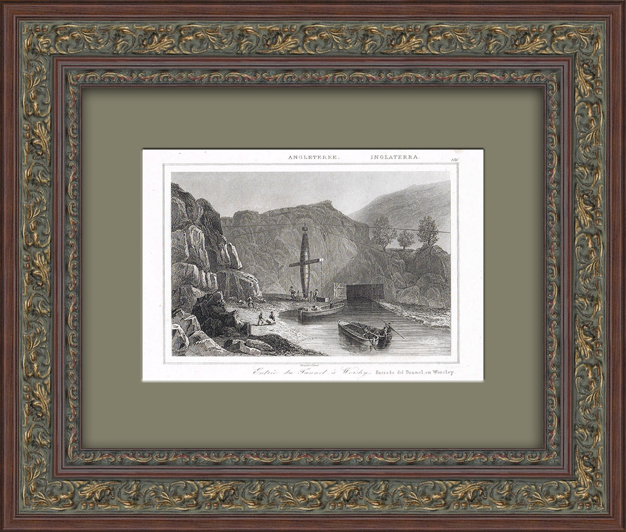 Угольные шахты в Англии, старинная гравюра 19 века Угольные шахты в Англии, старинная гравюра 19 века