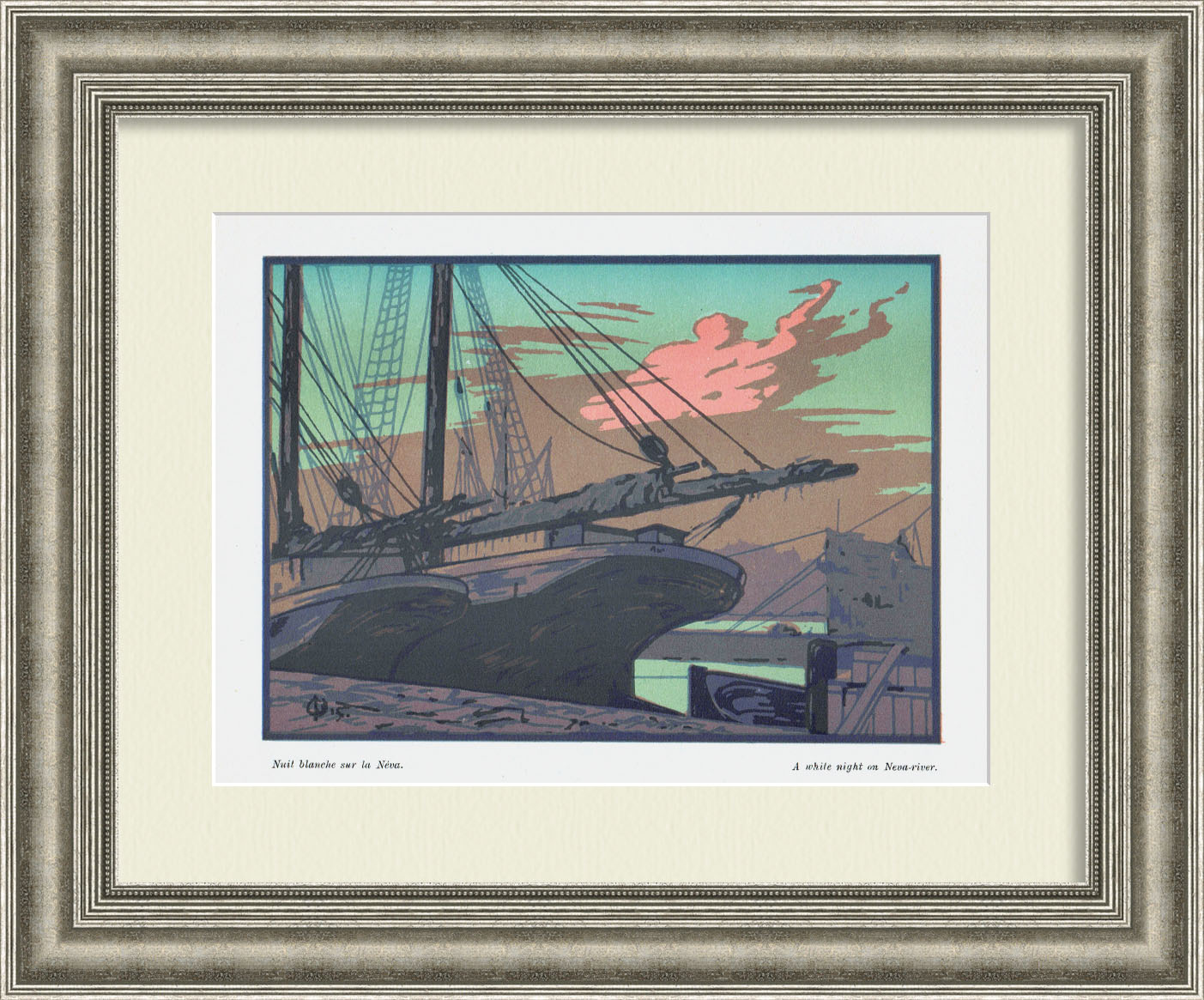 Белая ночь на Неве, старинная линогравюра Фалилеева, 1923 г. Белая ночь на Неве, старинная линогравюра Фалилеева, 1923 г.