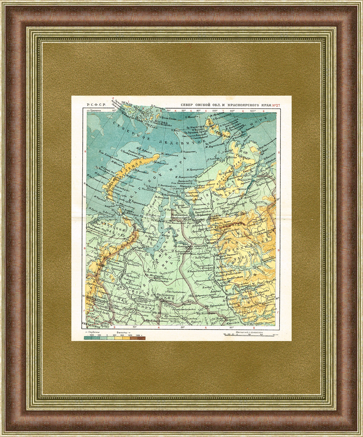 Север Западной Сибири, старинная карта в раме Север Западной Сибири, старинная карта в раме