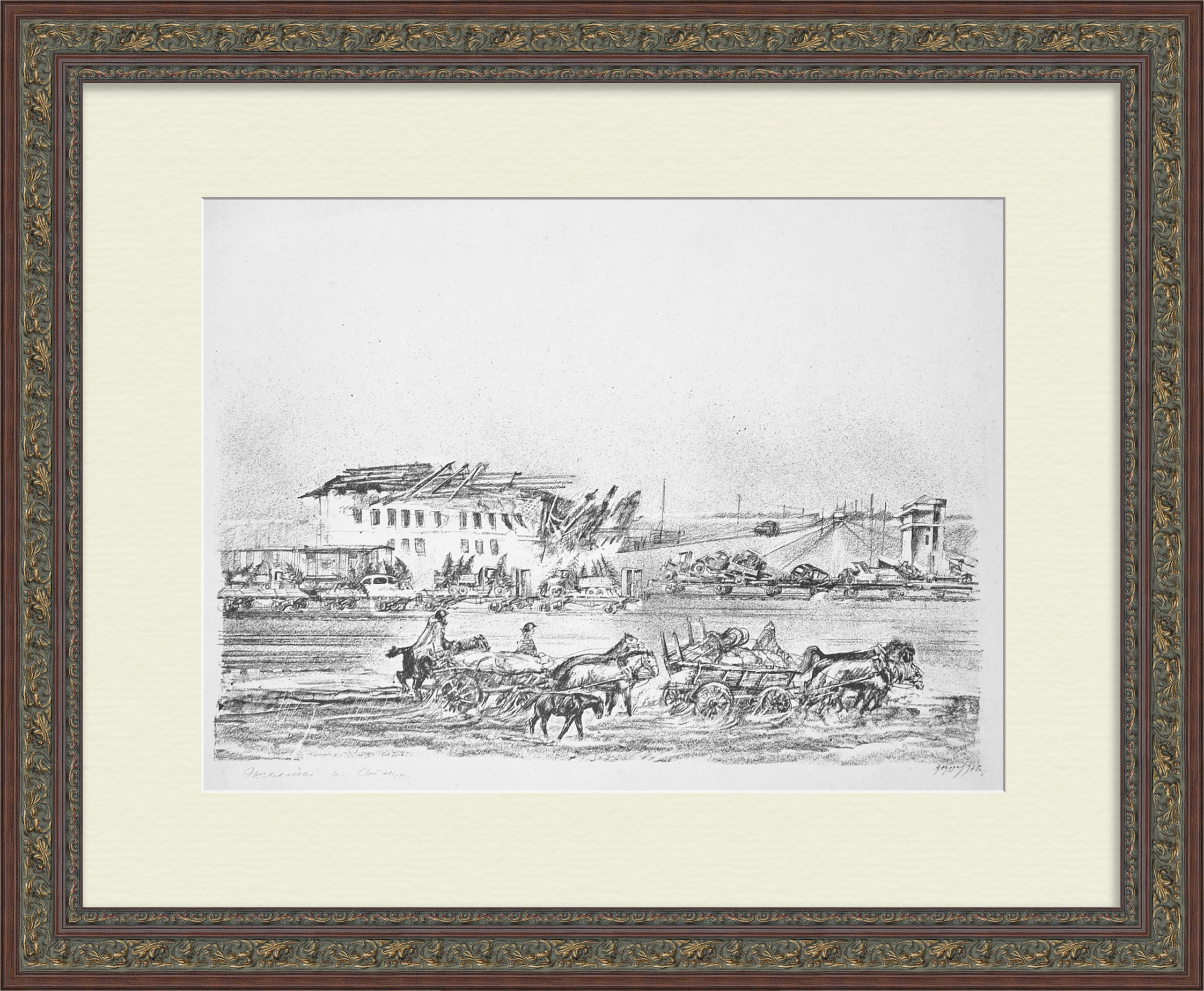 Эшелоны в Сибирь. Авторская литография 1945 года Эшелоны в Сибирь. Авторская литография 1945 года