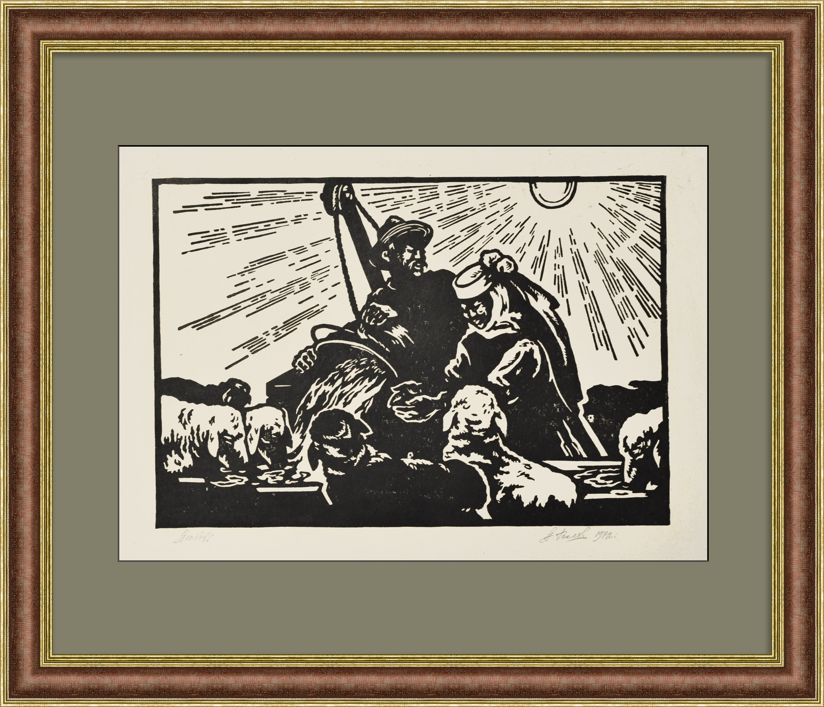 Овцеводство в СССР. Авторская, старинная гравюра Овцеводство в СССР. Авторская, старинная гравюра