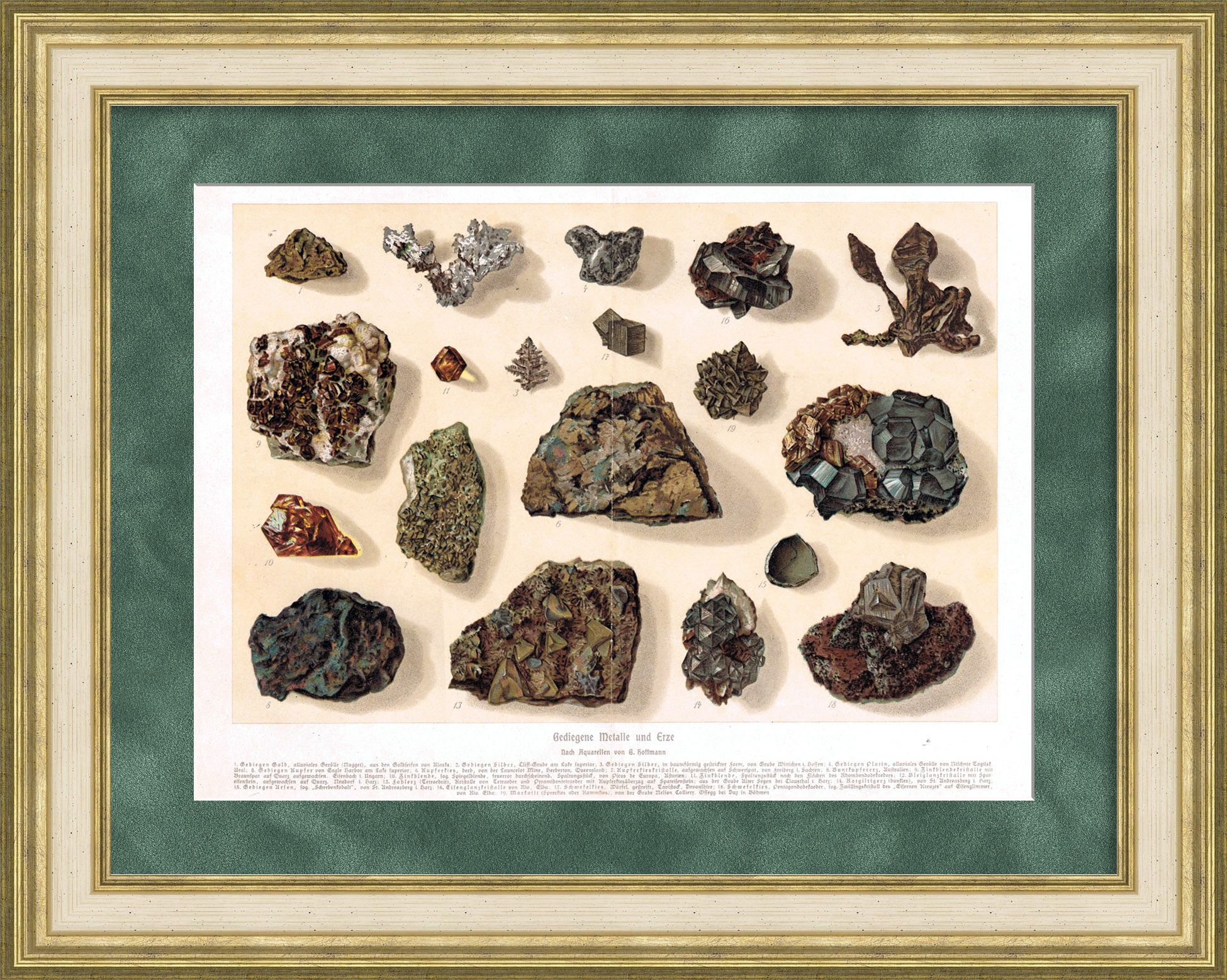 Драгоценные металлы и руды, антикварная хромолитография Драгоценные металлы и руды, антикварная хромолитография