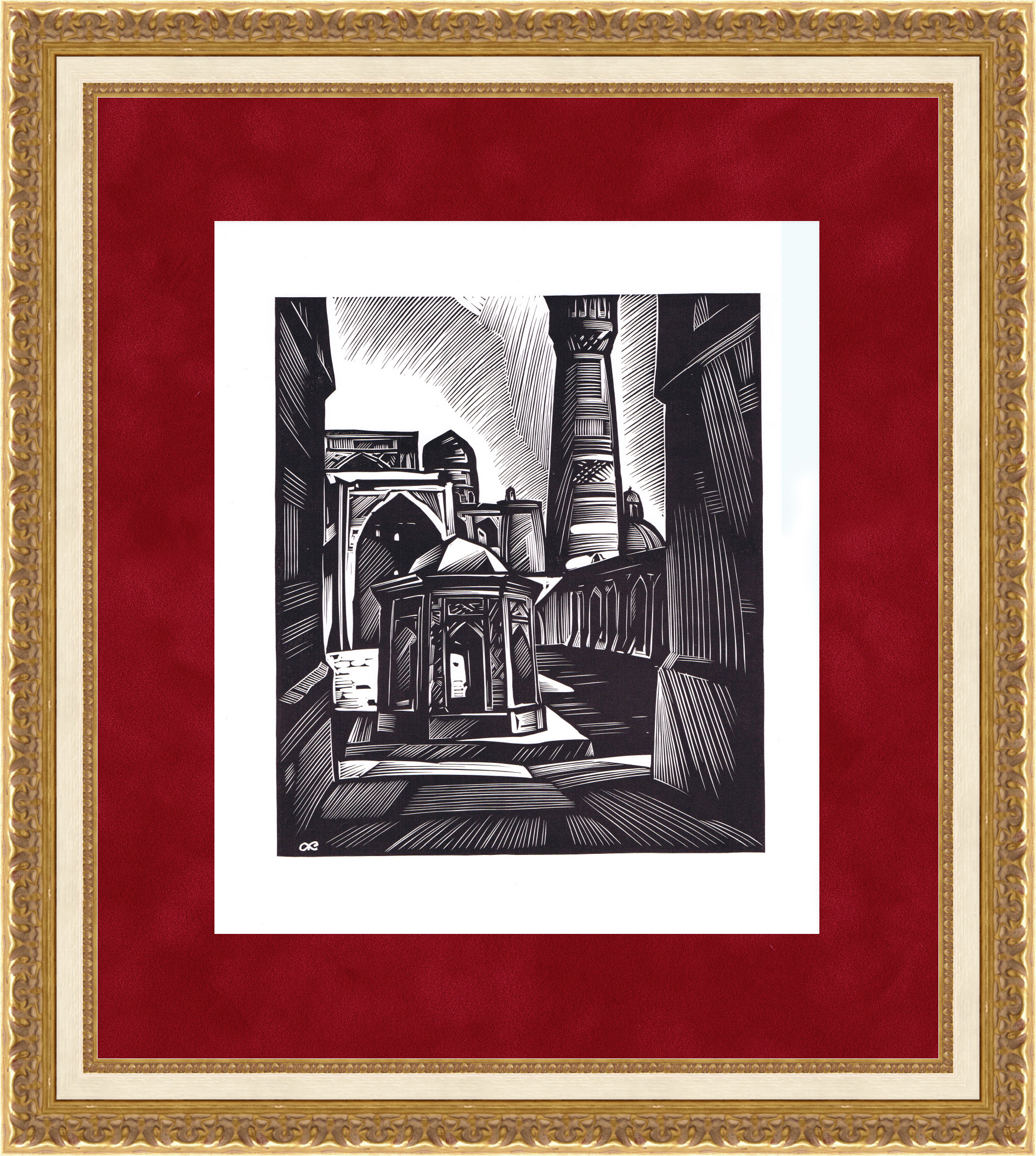 Минареты Узбекистана. Советская, авторская линогравюра Минареты Узбекистана. Советская, авторская линогравюра