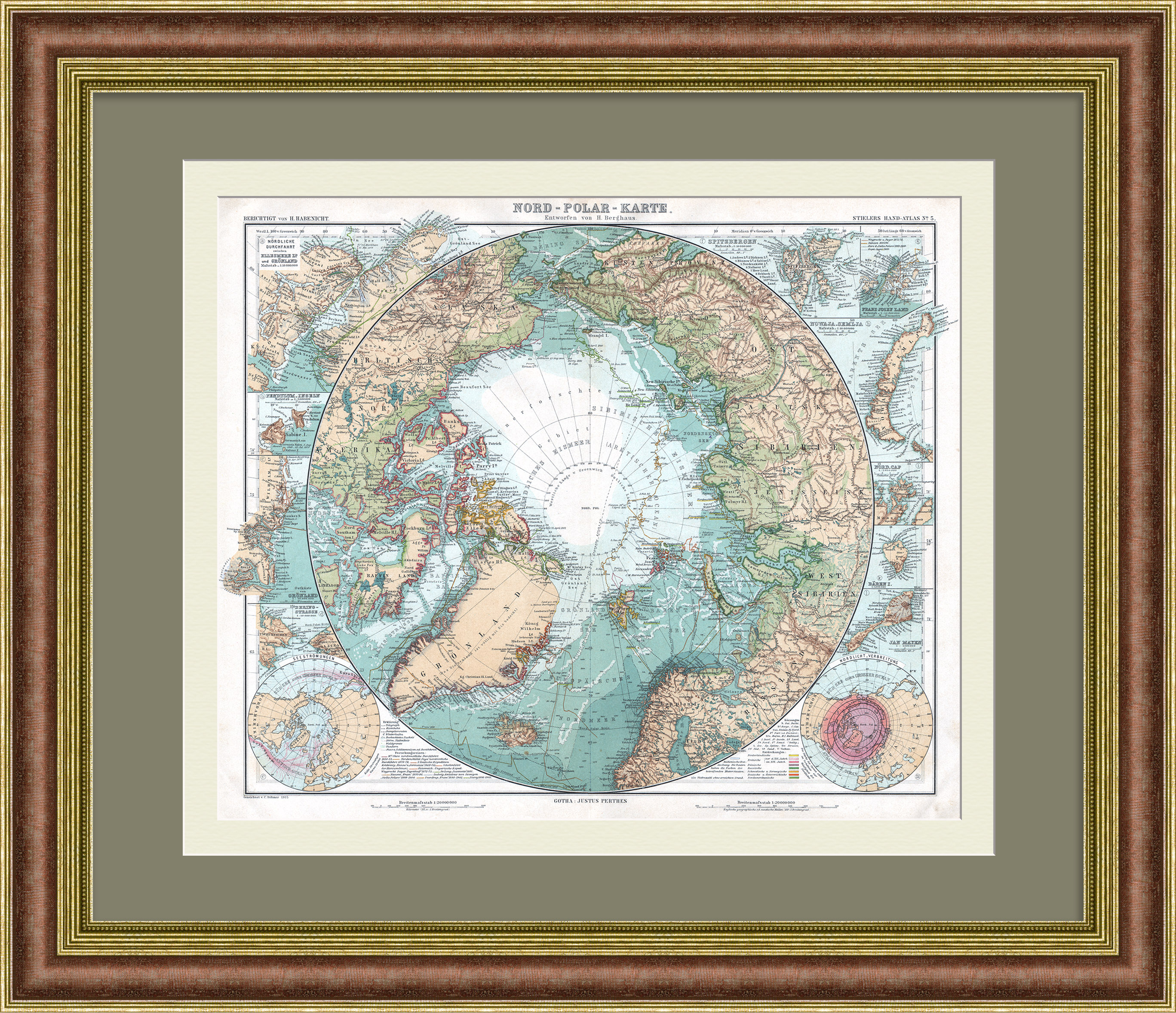 Северный полюс. Старинная, подробная карта 1905 года Северный полюс. Старинная, подробная карта 1905 года