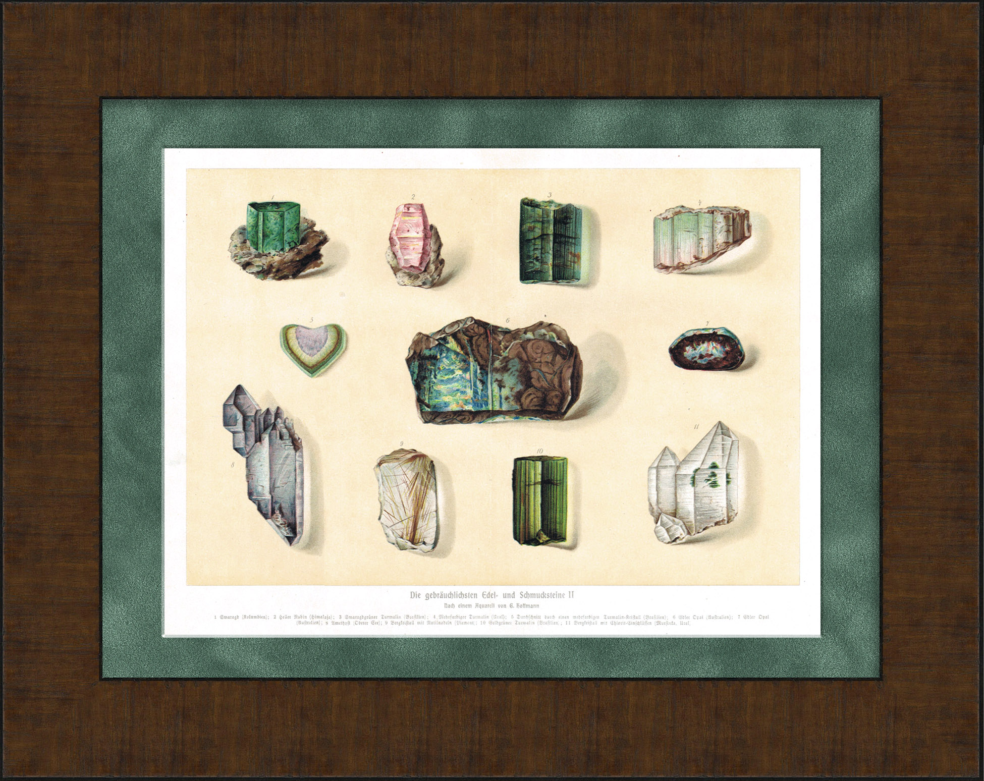 Рубин, горный хрусталь, опал, турмалин и др. Антикварная хромолитография Рубин, горный хрусталь, опал, турмалин и др. Антикварная хромолитография