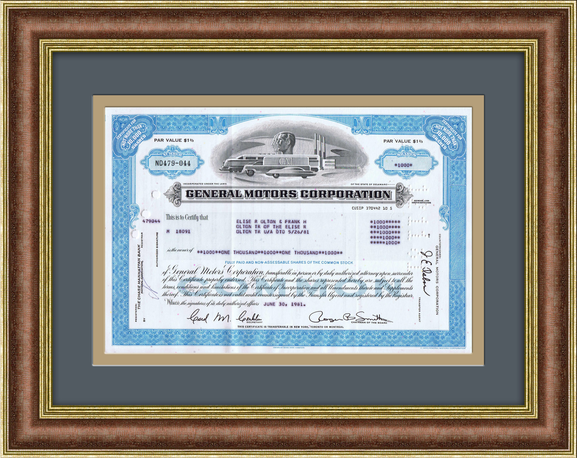 Автомобильная компания General Motors Corporation сертификат на 1000 акций, 1981 год Автомобильная компания General Motors Corporation сертификат на 1000 акций, 1981 год