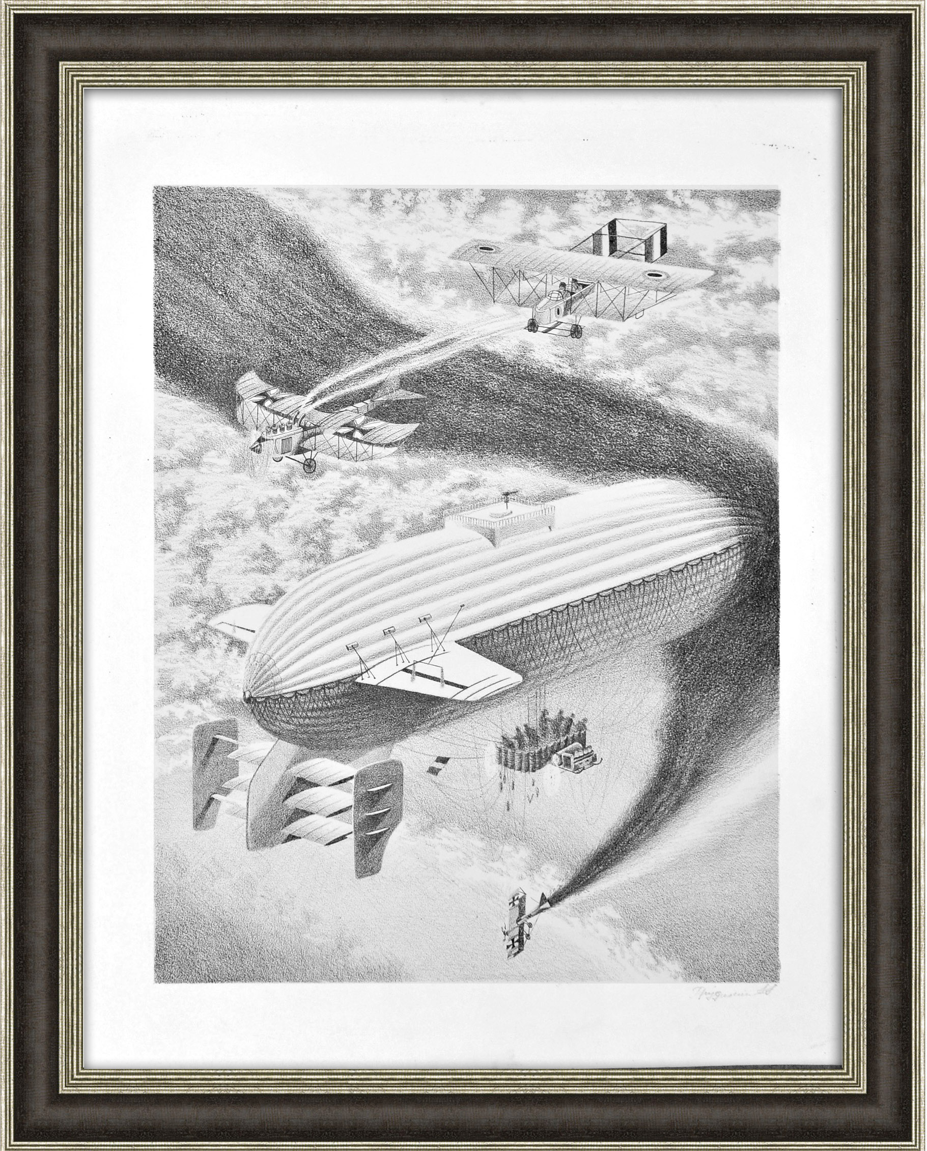 Первая мировая война: Дирижабль "Альбатрос". Авторская литография в раме Первая мировая война: Дирижабль "Альбатрос". Авторская литография в раме