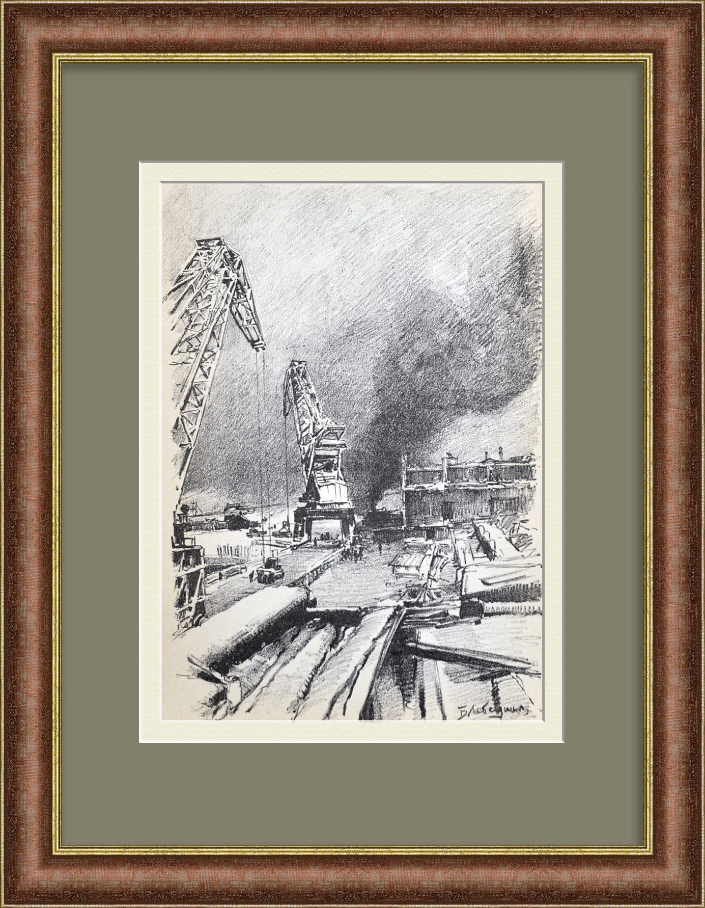 Строительство Ангарского каскада ГЭС. Редкая, советская литография Строительство Ангарского каскада ГЭС. Редкая, советская литография