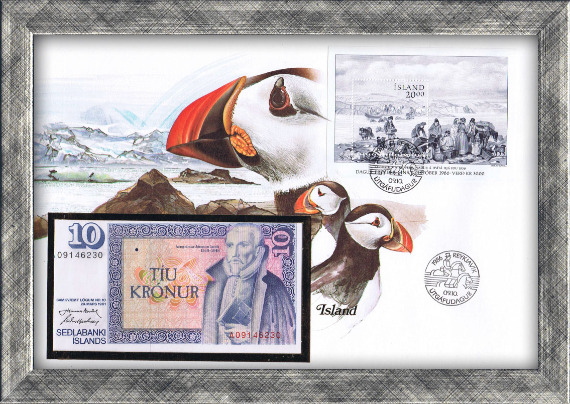 Исландия: купюра, конверт, марки со спец. гашением. Коллекционный выпуск Исландия: купюра, конверт, марки со спец. гашением. Коллекционный выпуск