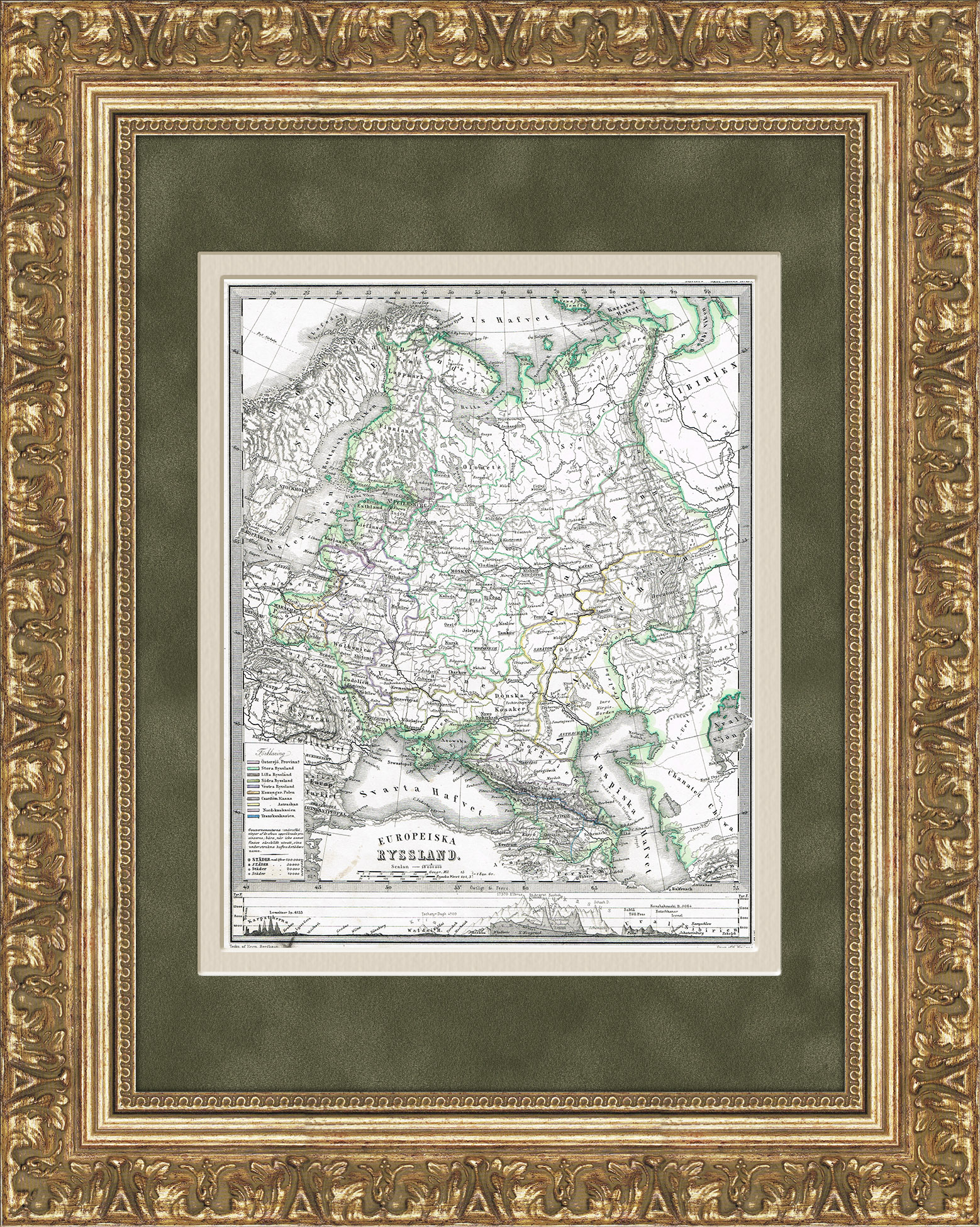 Европейская Россия с первыми железными дорогами, старинная карта Европейская Россия с первыми железными дорогами, старинная карта