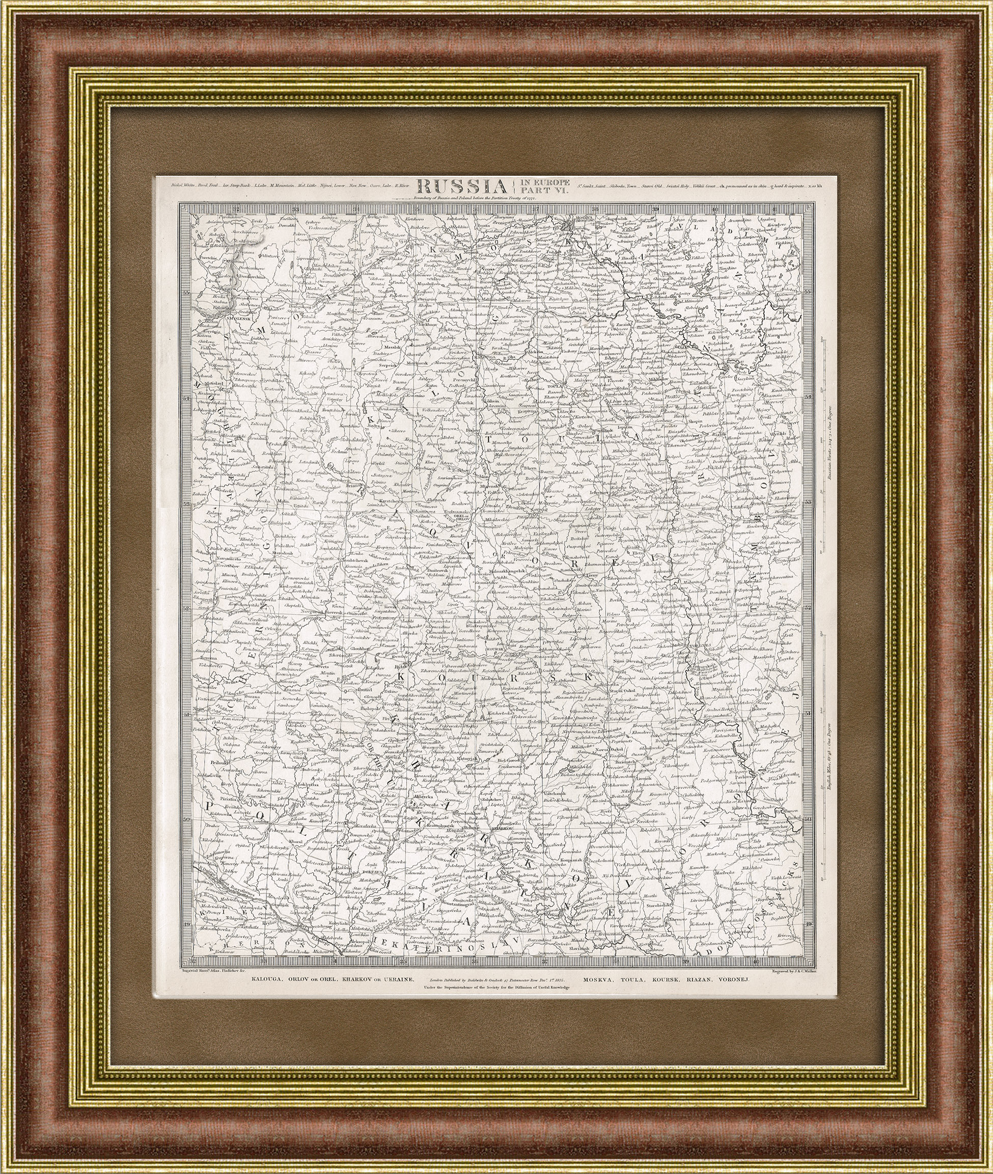 Центральная часть Российской Империи, гравированная карта 1835 года Центральная часть Российской Империи, гравированная карта 1835 года