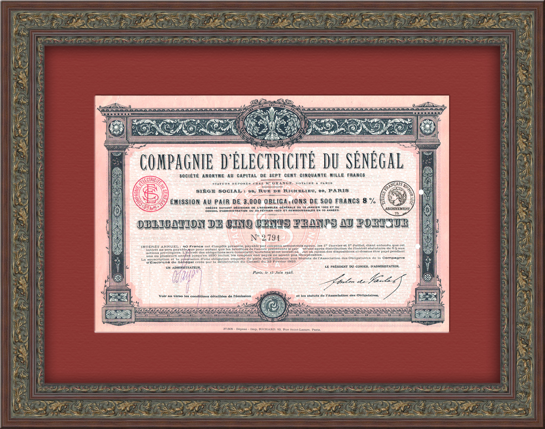 Электричество, колониальная французская акция Сенегала 1923 года Электричество, колониальная французская акция Сенегала 1923 года