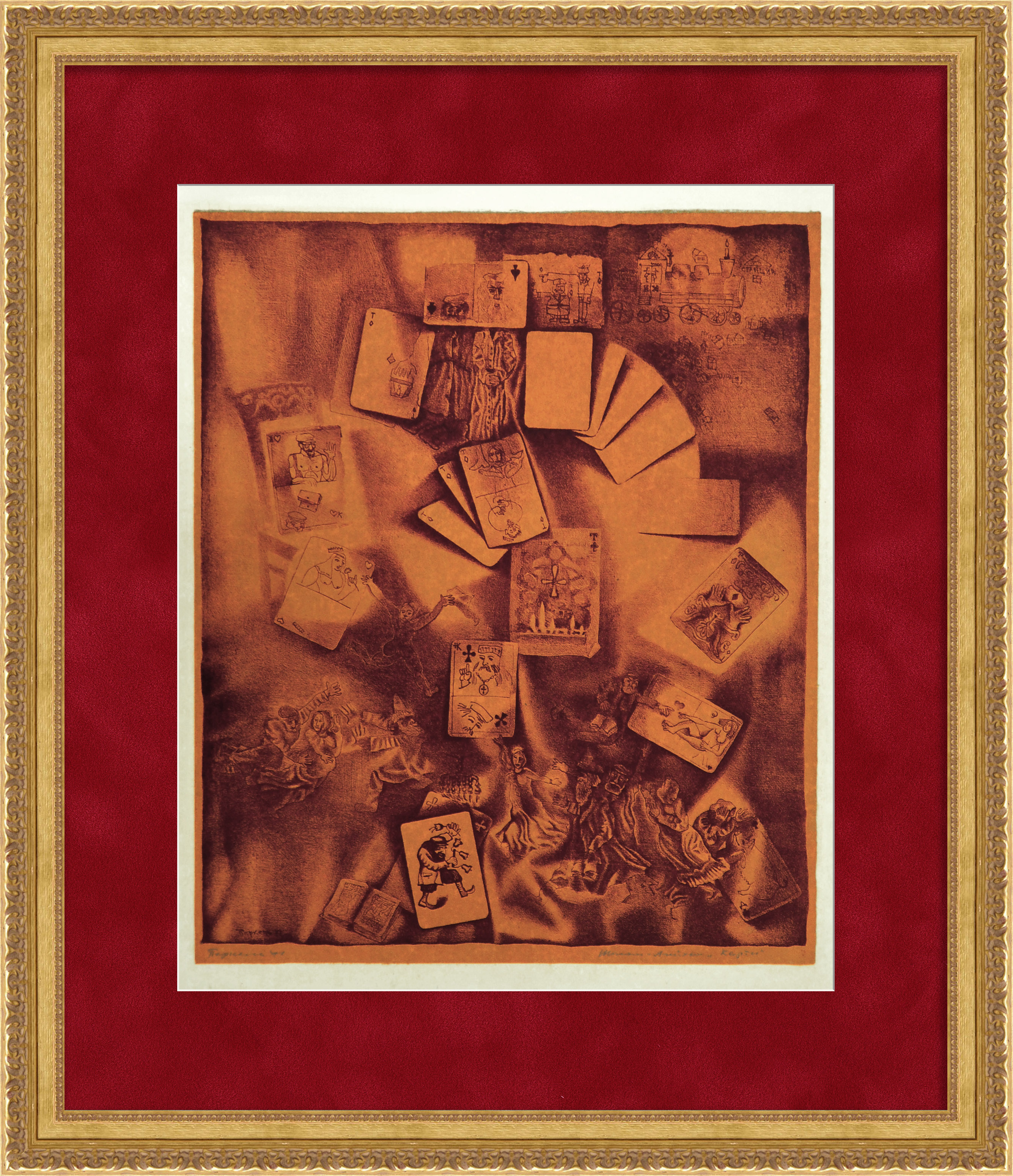 Игра в карты, большая литография Игра в карты, большая литография