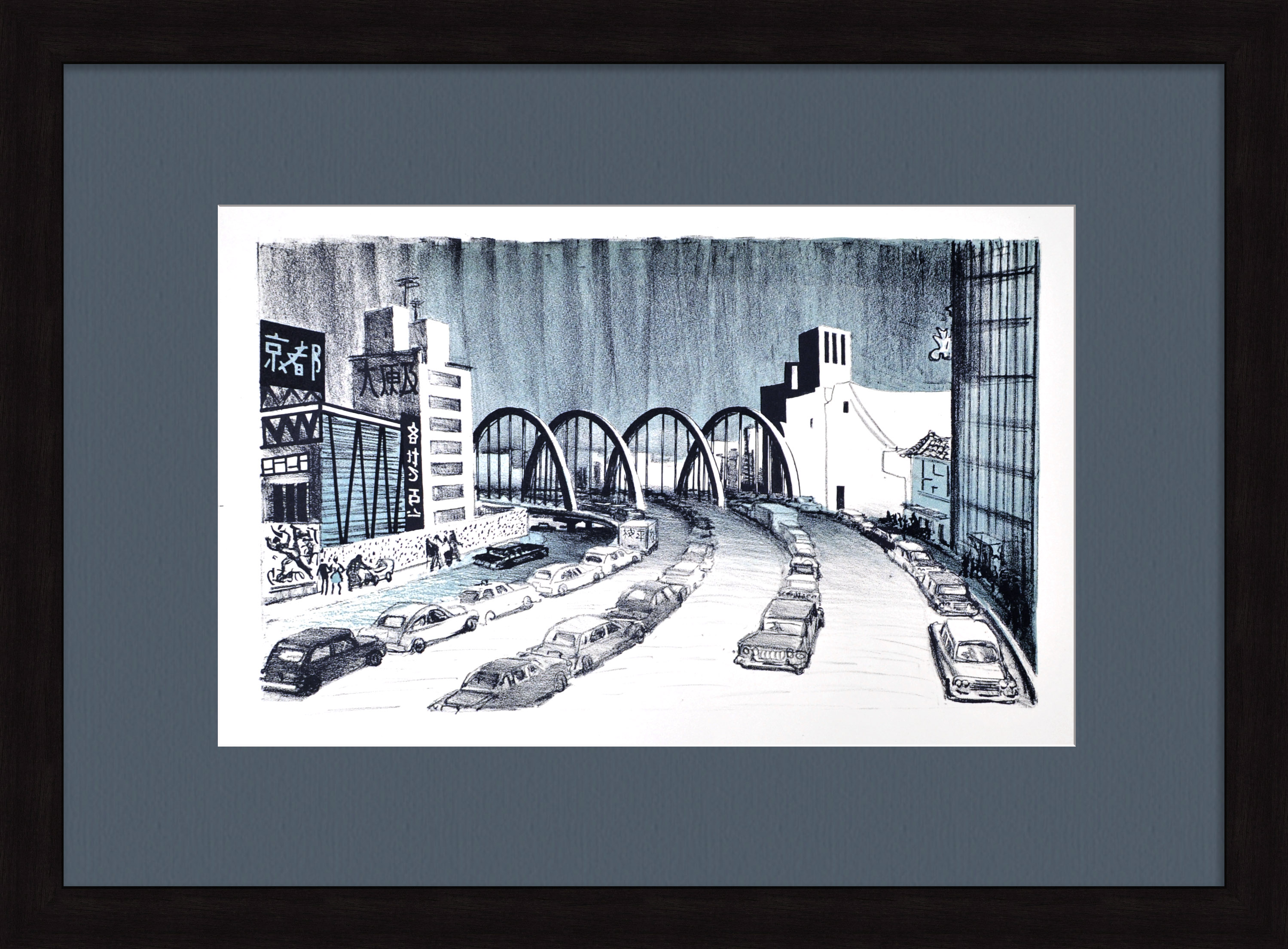 Улица в Токио. Старинная автолитография Улица в Токио. Старинная автолитография